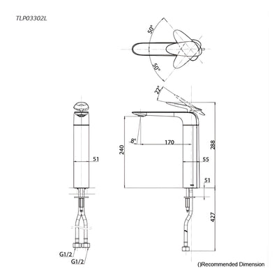 TOTO ZA BASIN MIXER 288MM BRUSHED NICKEL