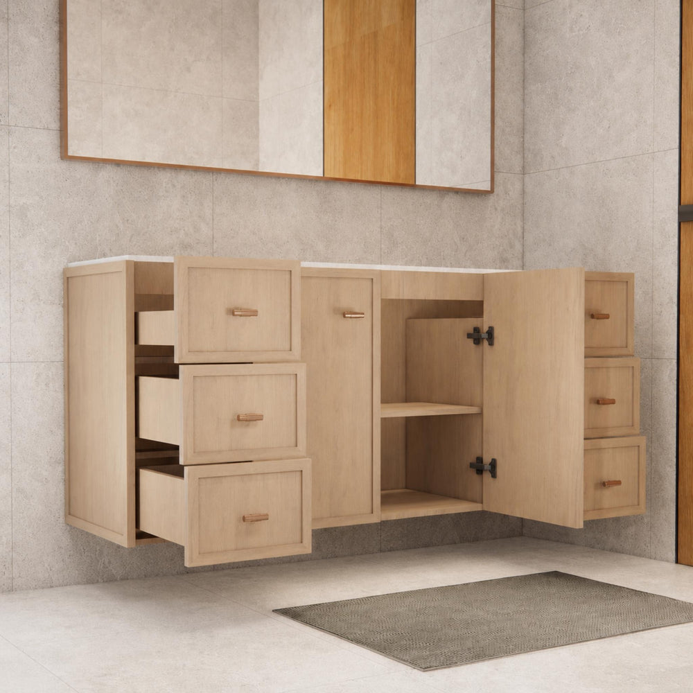 RIVA TOFINO COASTAL OAK 1500MM SINGLE BOWL WALL HUNG VANITY