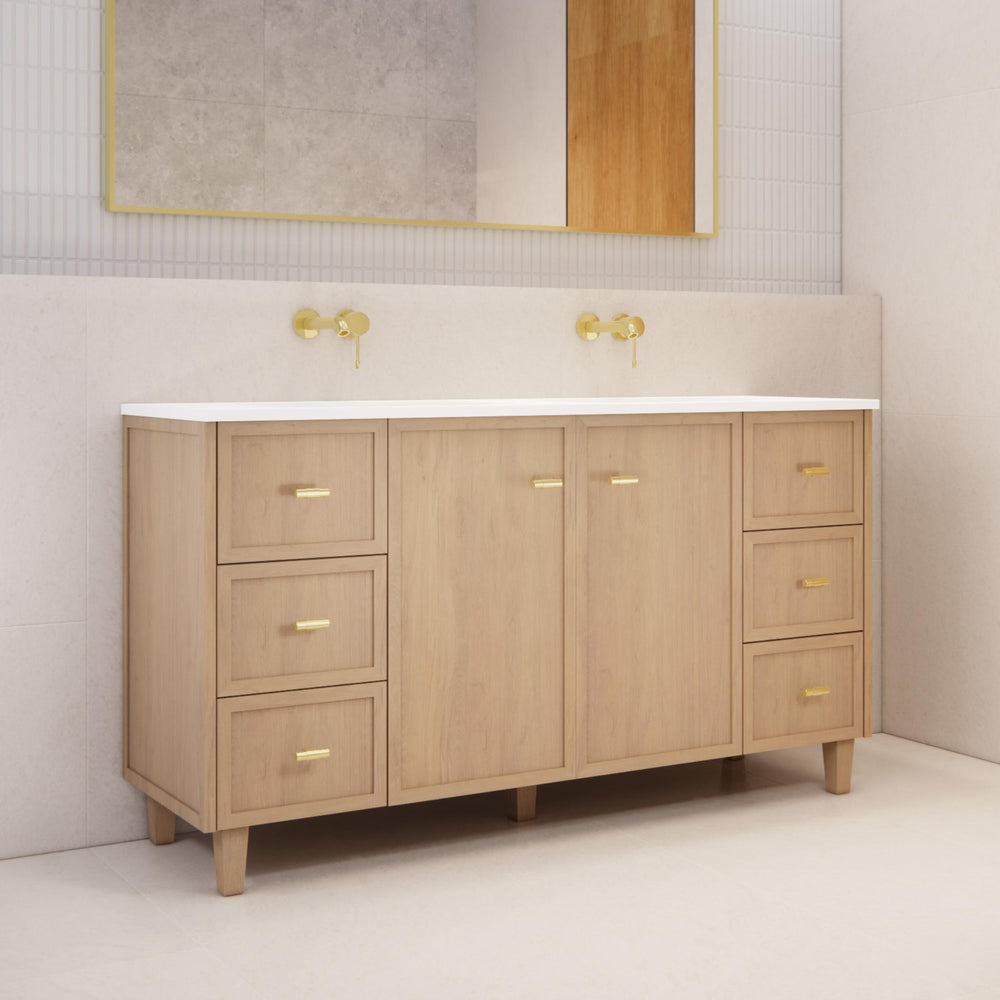 RIVA TOFINO COASTAL OAK 1500MM DOUBLE BOWL FLOOR STANDING VANITY