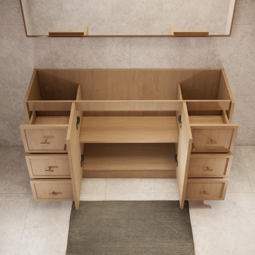 RIVA TOFINO COASTAL OAK 1500MM DOUBLE BOWL FLOOR STANDING VANITY WITH KICKBOARD