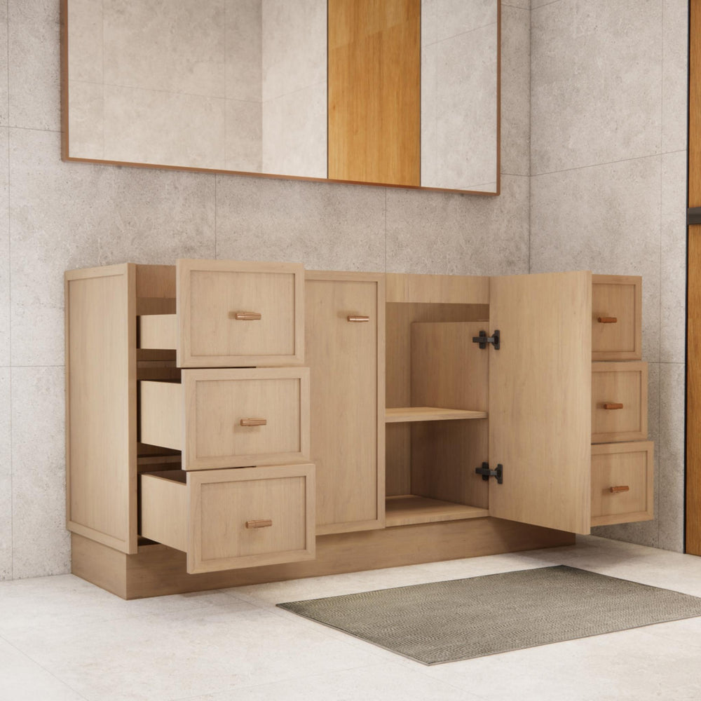RIVA TOFINO COASTAL OAK 1500MM DOUBLE BOWL FLOOR STANDING VANITY WITH KICKBOARD