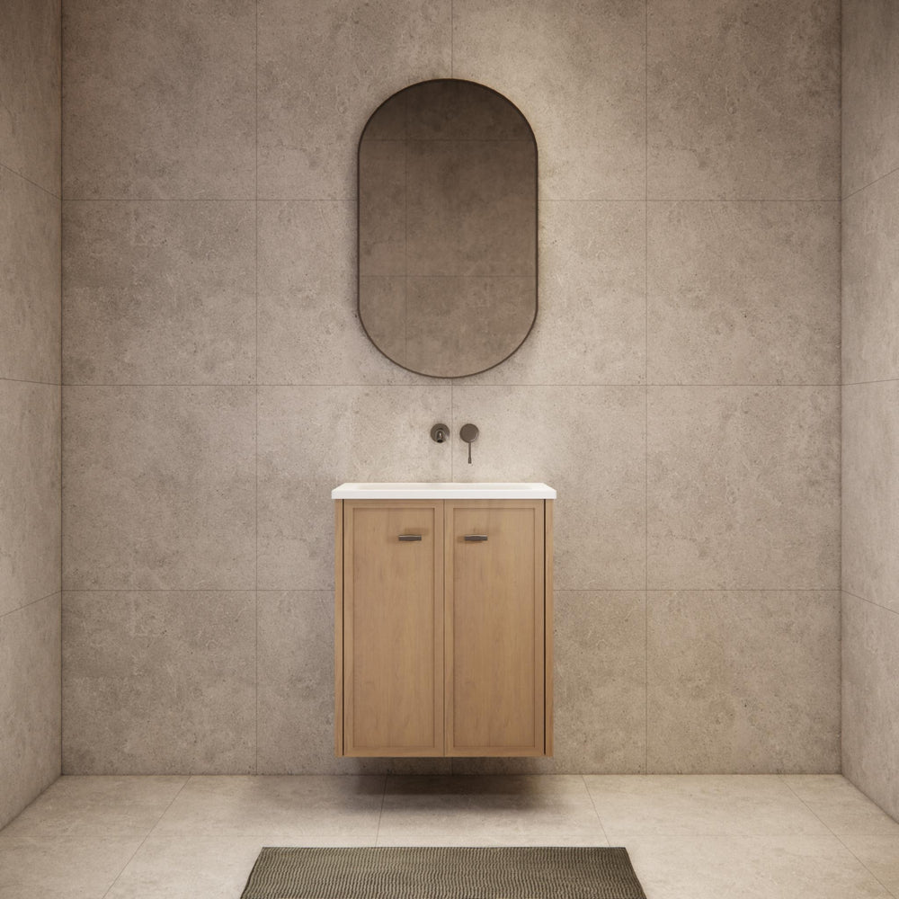 RIVA TOFINO COASTAL OAK 600MM SINGLE BOWL WALL HUNG VANITY