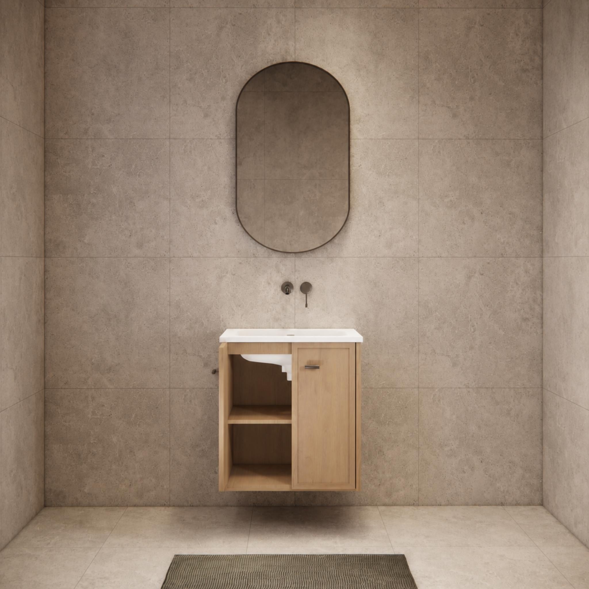 RIVA TOFINO COASTAL OAK 600MM SINGLE BOWL WALL HUNG VANITY