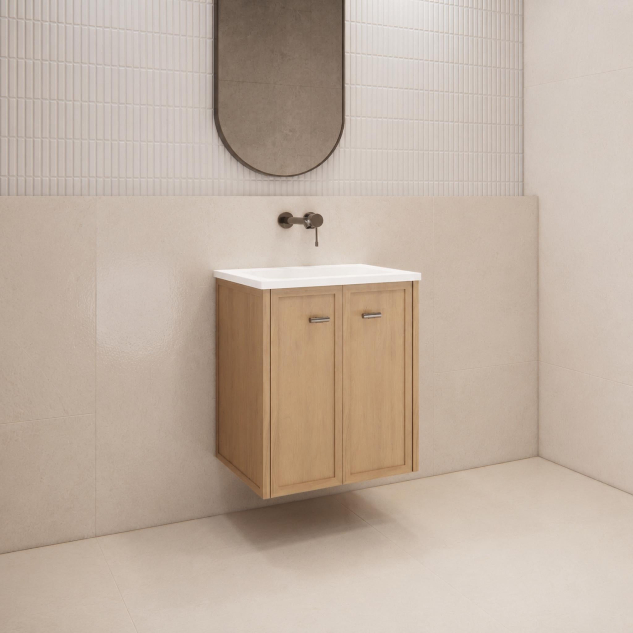 RIVA TOFINO COASTAL OAK 600MM SINGLE BOWL WALL HUNG VANITY