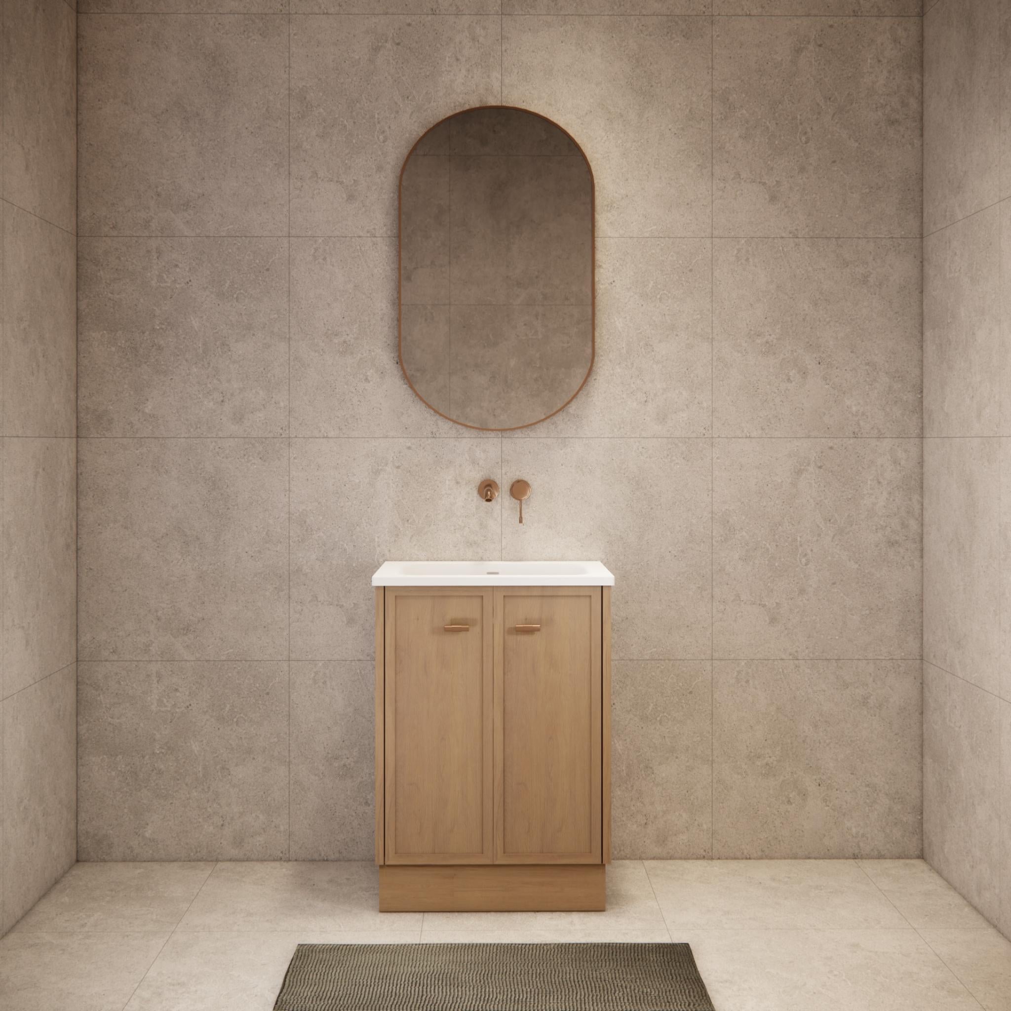 RIVA TOFINO COASTAL OAK 600MM SINGLE BOWL FLOOR STANDING VANITY WITH KICKBOARD