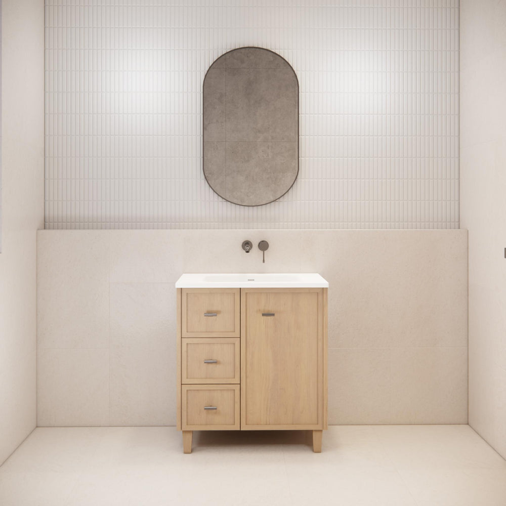 RIVA TOFINO COASTAL OAK 750MM SINGLE BOWL FLOOR STANDING VANITY (AVAILABLE IN LEFT HAND DRAWER AND RIGHT HAND DRAWER)