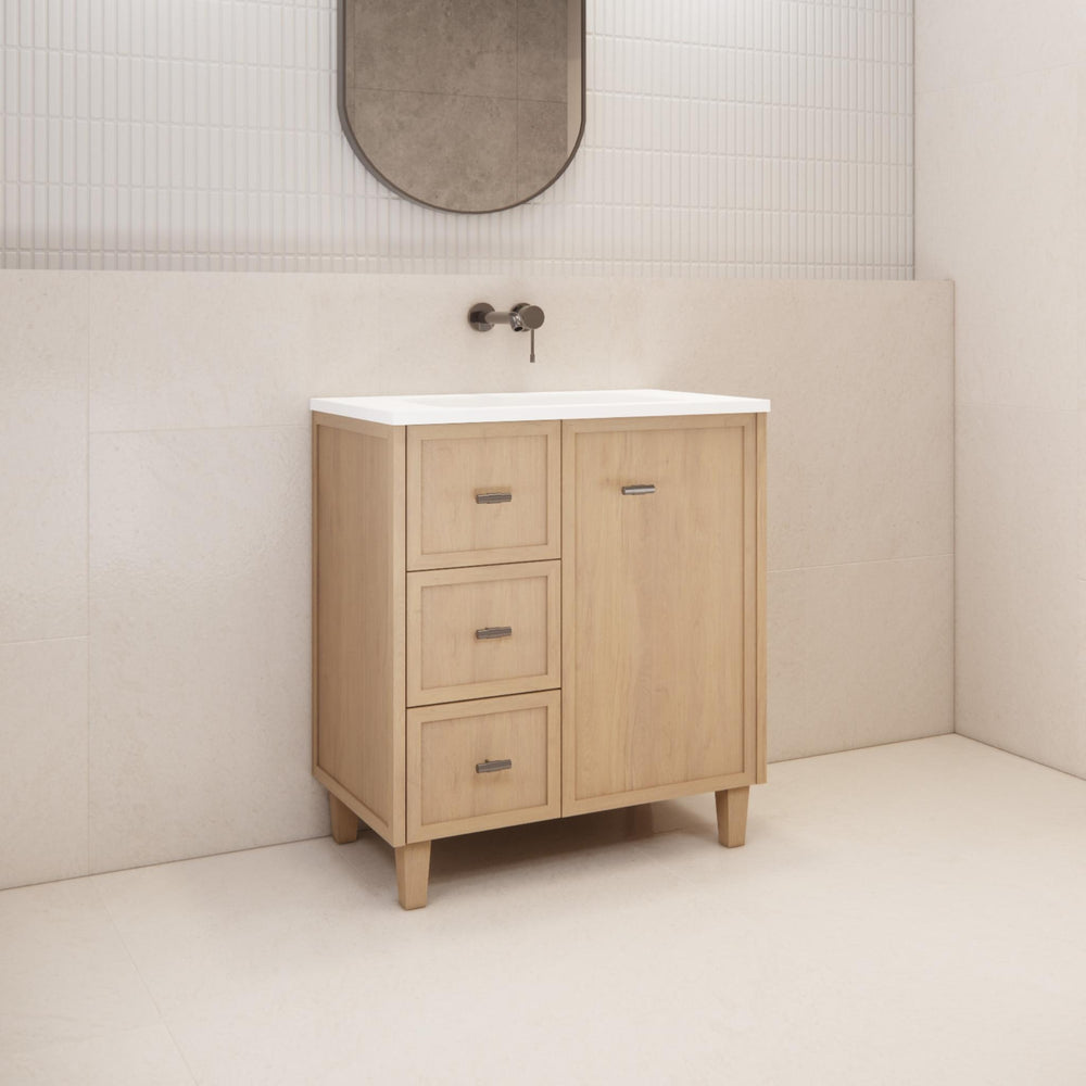 RIVA TOFINO COASTAL OAK 750MM SINGLE BOWL FLOOR STANDING VANITY (AVAILABLE IN LEFT HAND DRAWER AND RIGHT HAND DRAWER)