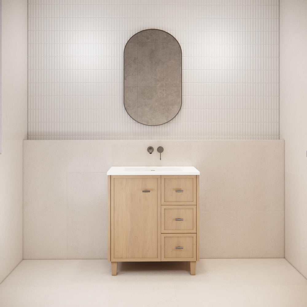 RIVA TOFINO COASTAL OAK 750MM SINGLE BOWL FLOOR STANDING VANITY (AVAILABLE IN LEFT HAND DRAWER AND RIGHT HAND DRAWER)