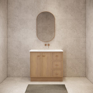 RIVA TOFINO COASTAL OAK 900MM SINGLE BOWL FLOOR STANDING VANITY WITH KICKBOARD (AVAILABLE IN LEFT HAND DRAWER AND RIGHT HAND DRAWER)