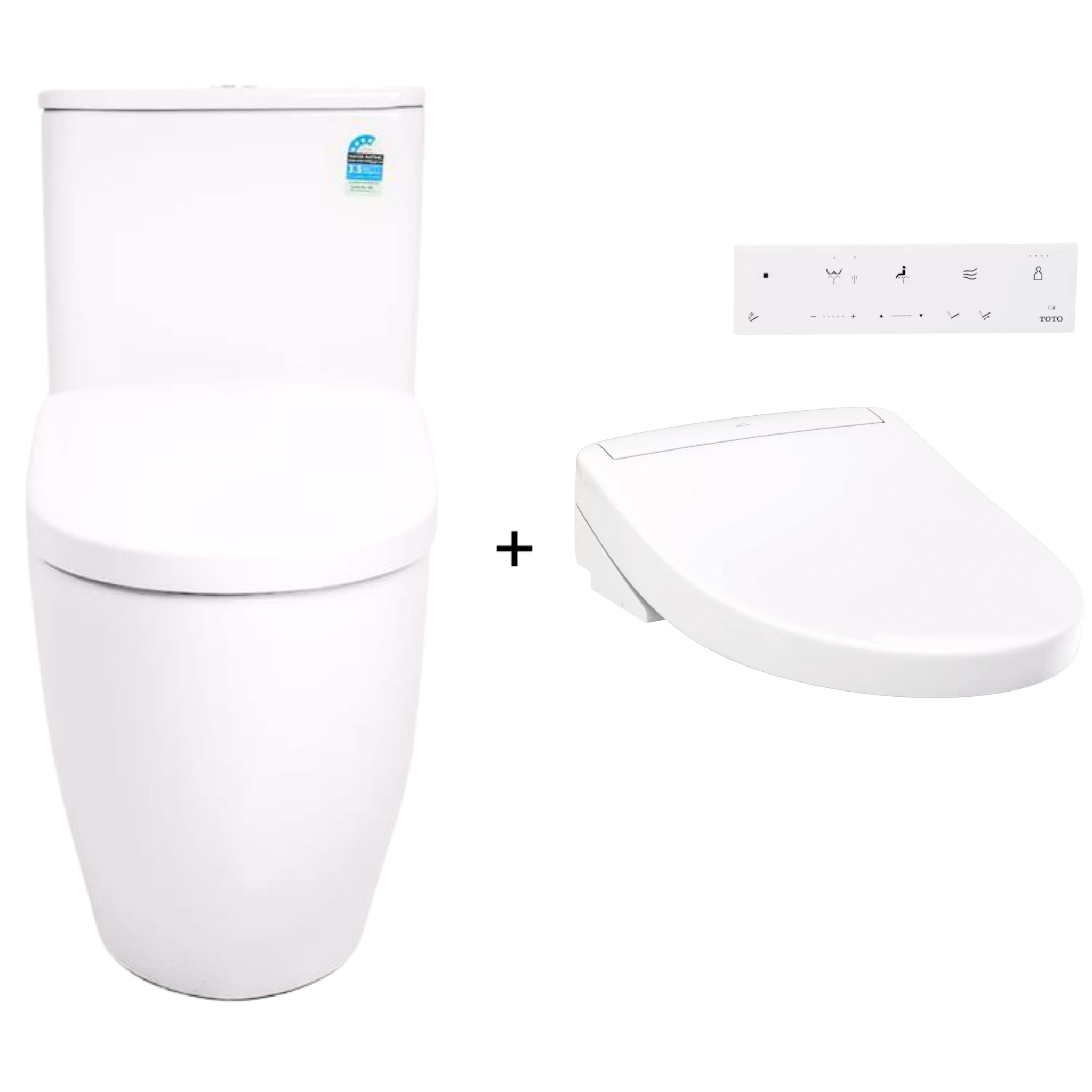 TOTO S5 WASHLET W/ REMOTE CONTROL AND B&H BTW TOILET SUITE PACKAGE ELONGATED GLOSS WHITE