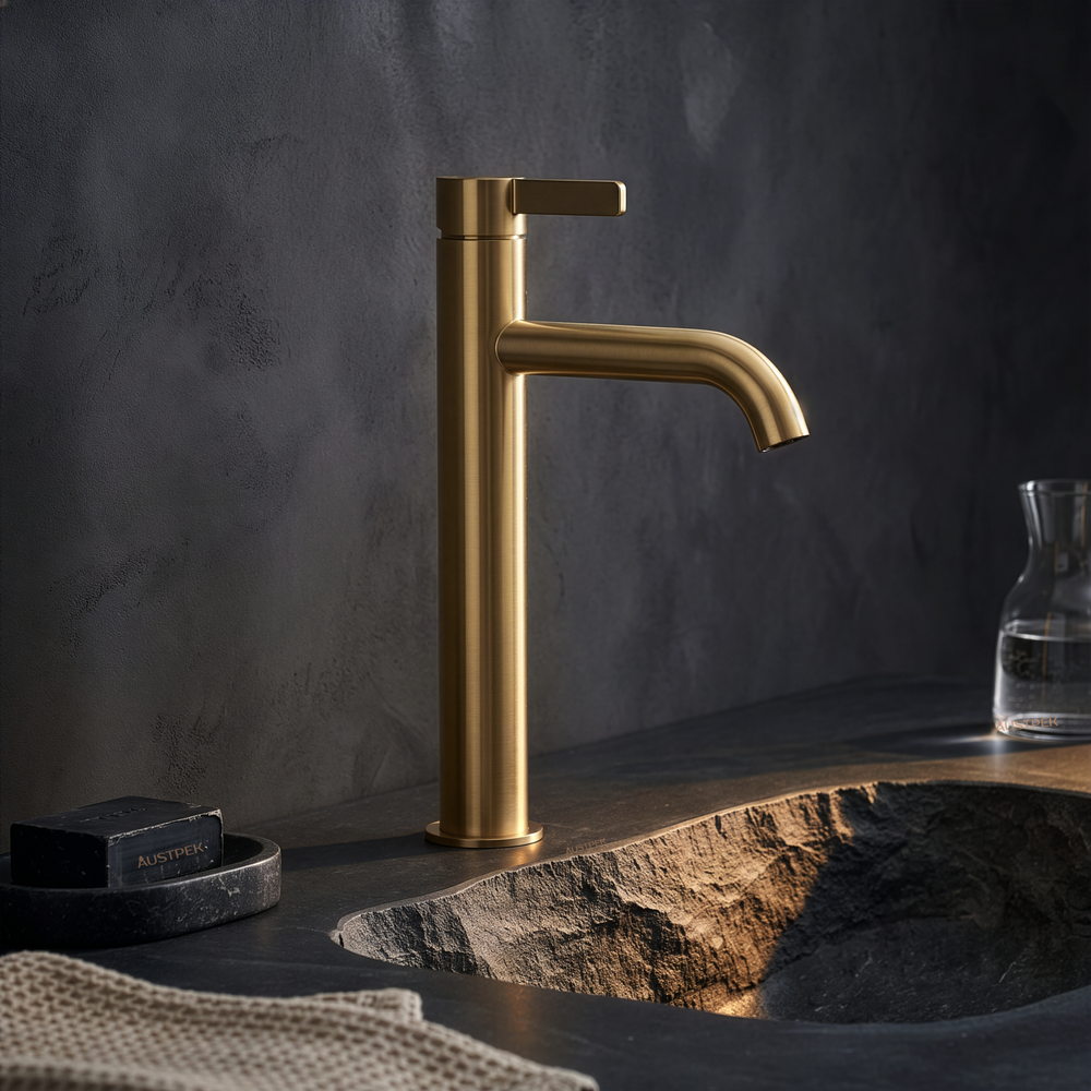 TOTO GF TALL BASIN MIXER 301MM BRUSHED FRENCH GOLD