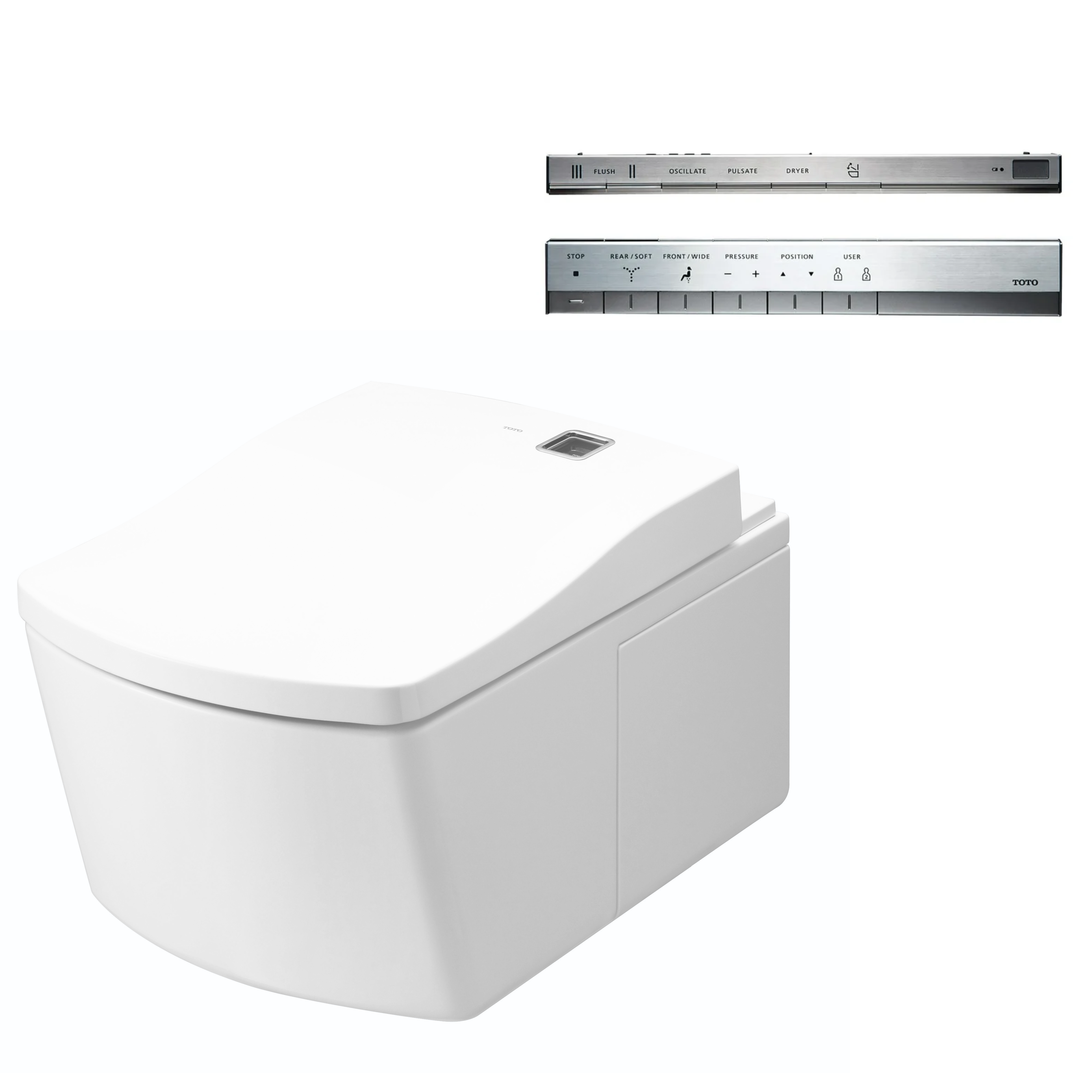 TOTO NEOREST LE I WALL HUNG INTEGRATED TOILET AND WASHLET W/ SILVER REMOTE PACKAGE GLOSS WHITE