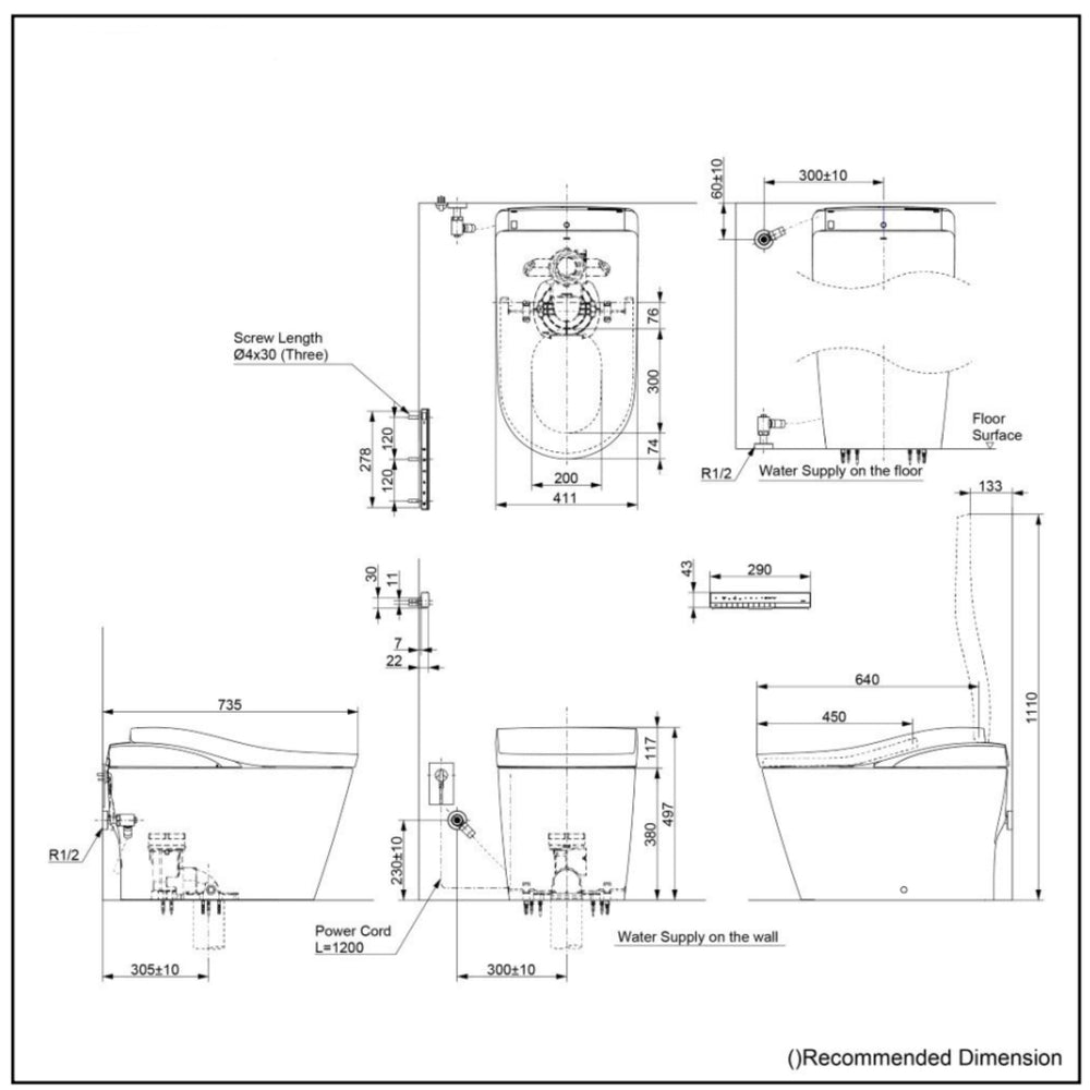 TOTO NEOREST LS INTEGRATED TOILET & REMOTE CONTROLLED WASHLET D-SHAPE MATTE WHITE
