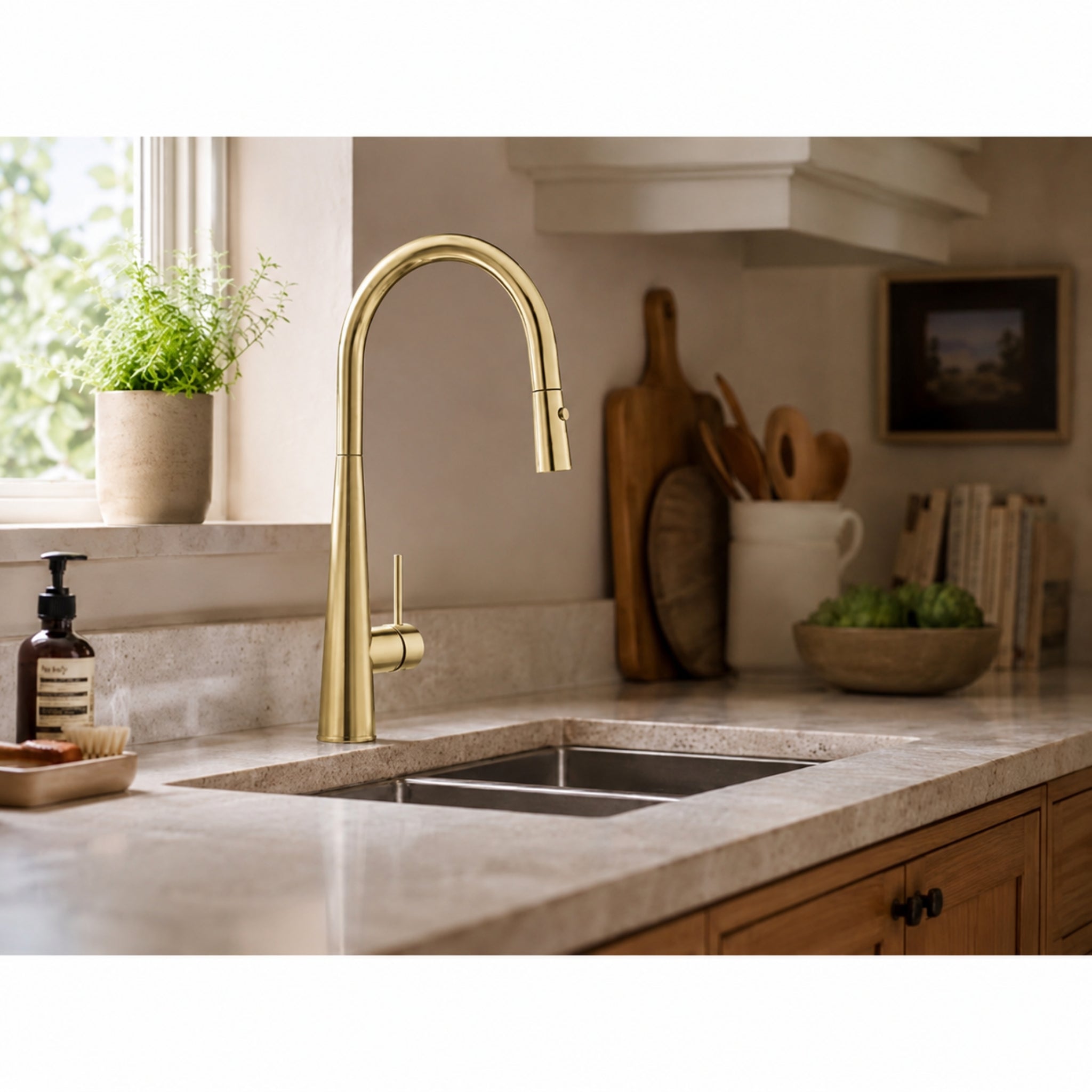 VITO ROUND POT PULL-OUT KITCHEN SINK MIXER BRUSHED GOLD