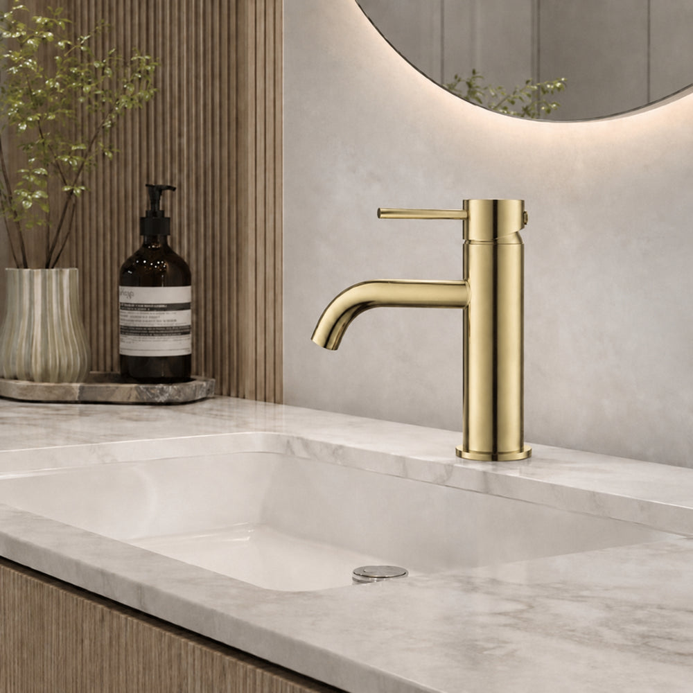 VITO BASIN MIXER WITH CURVED SPOUT BRUSHED GOLD