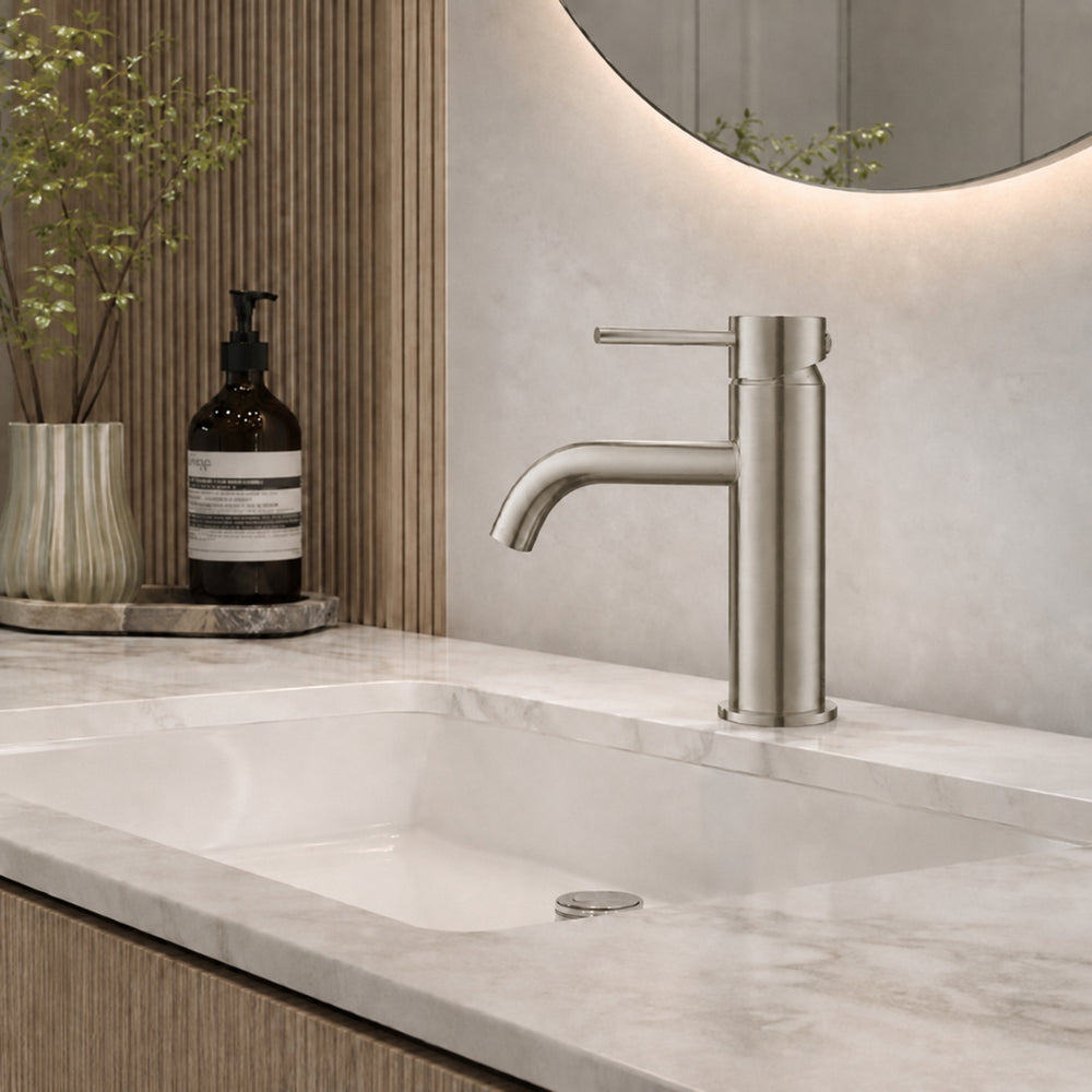 VITO BASIN MIXER WITH CURVED SPOUT BRUSHED NICKEL