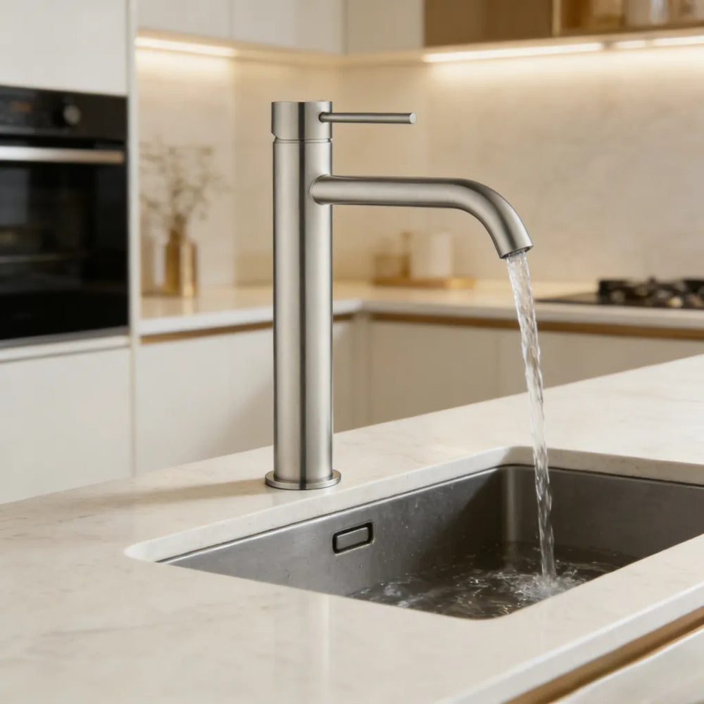 VITO TALL BASIN MIXER WITH CURVED SPOUT BRUSHED NICKEL