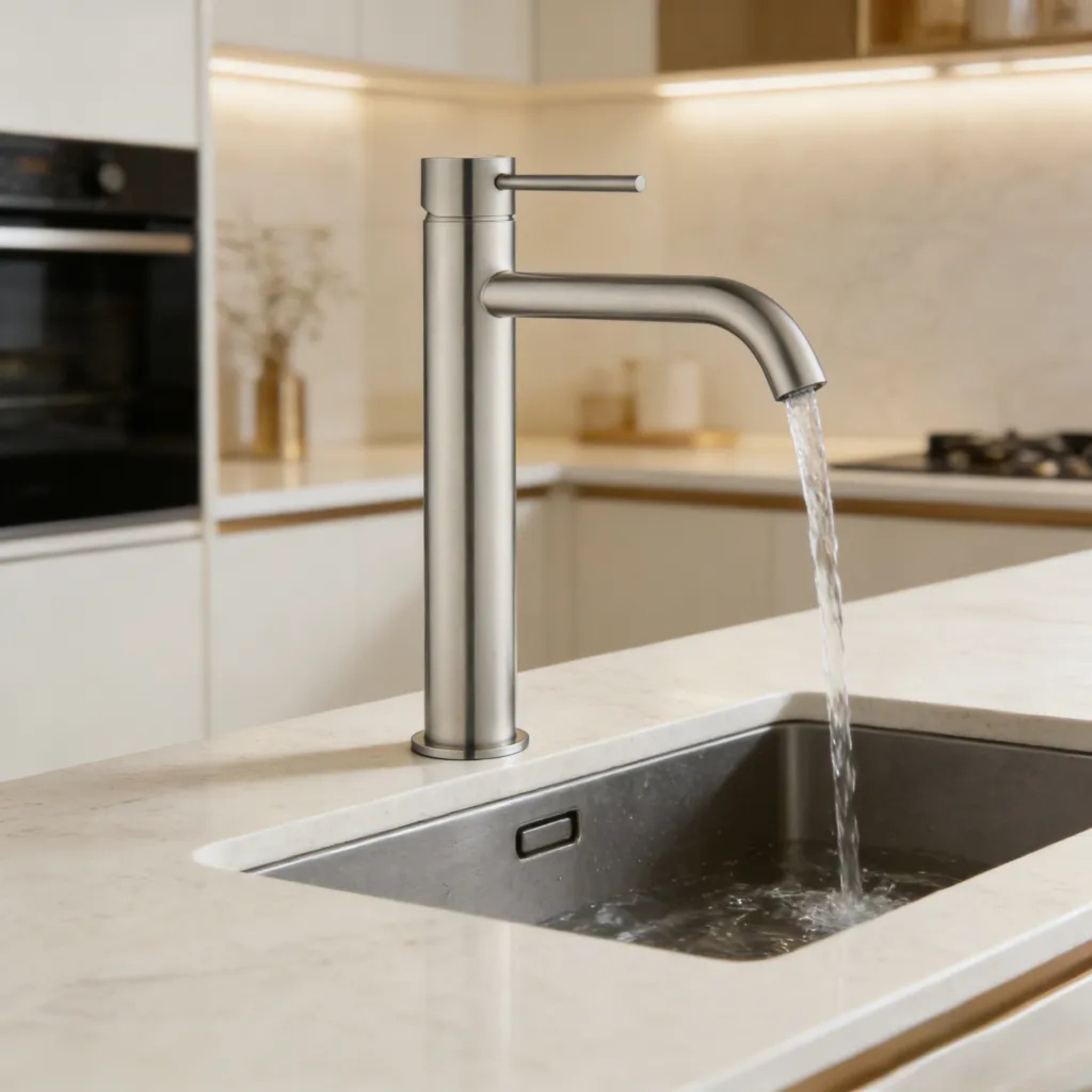 VITO TALL BASIN MIXER WITH CURVED SPOUT BRUSHED NICKEL