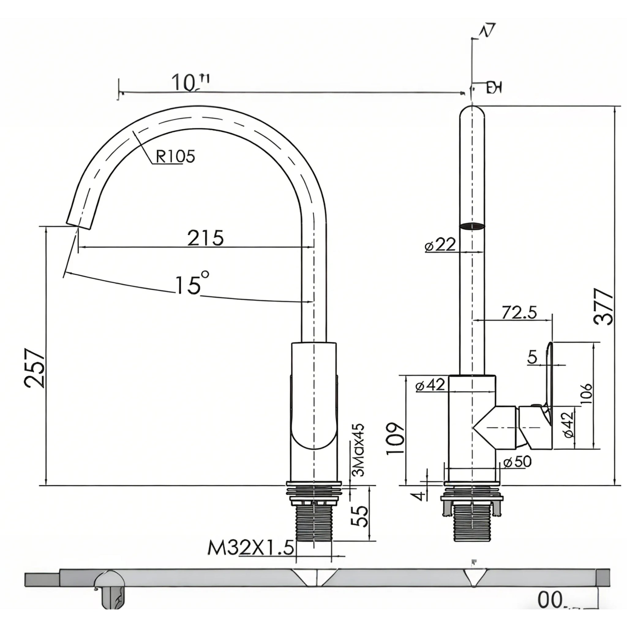 VITO KITCHEN SINK MIXER 377MM BRUSHED NICKEL
