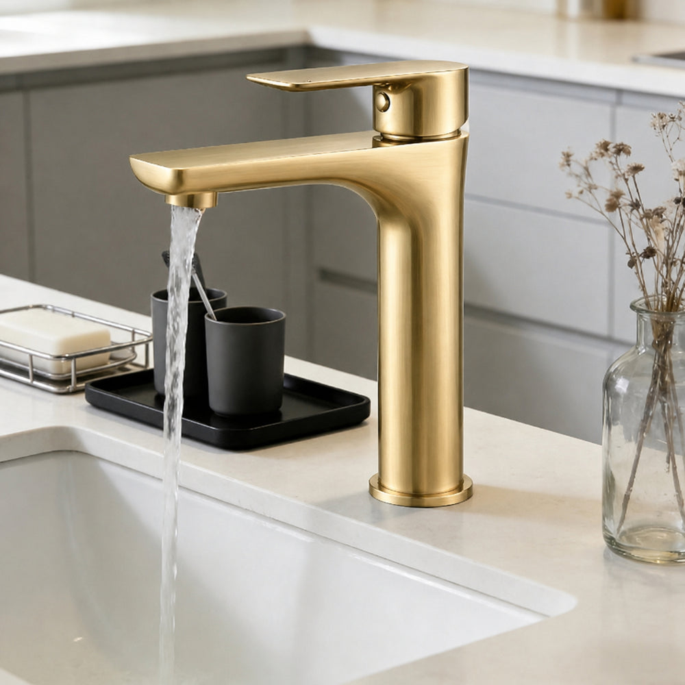 VITO BASIN MIXER WITH FLAT SPOUT BRUSHED GOLD