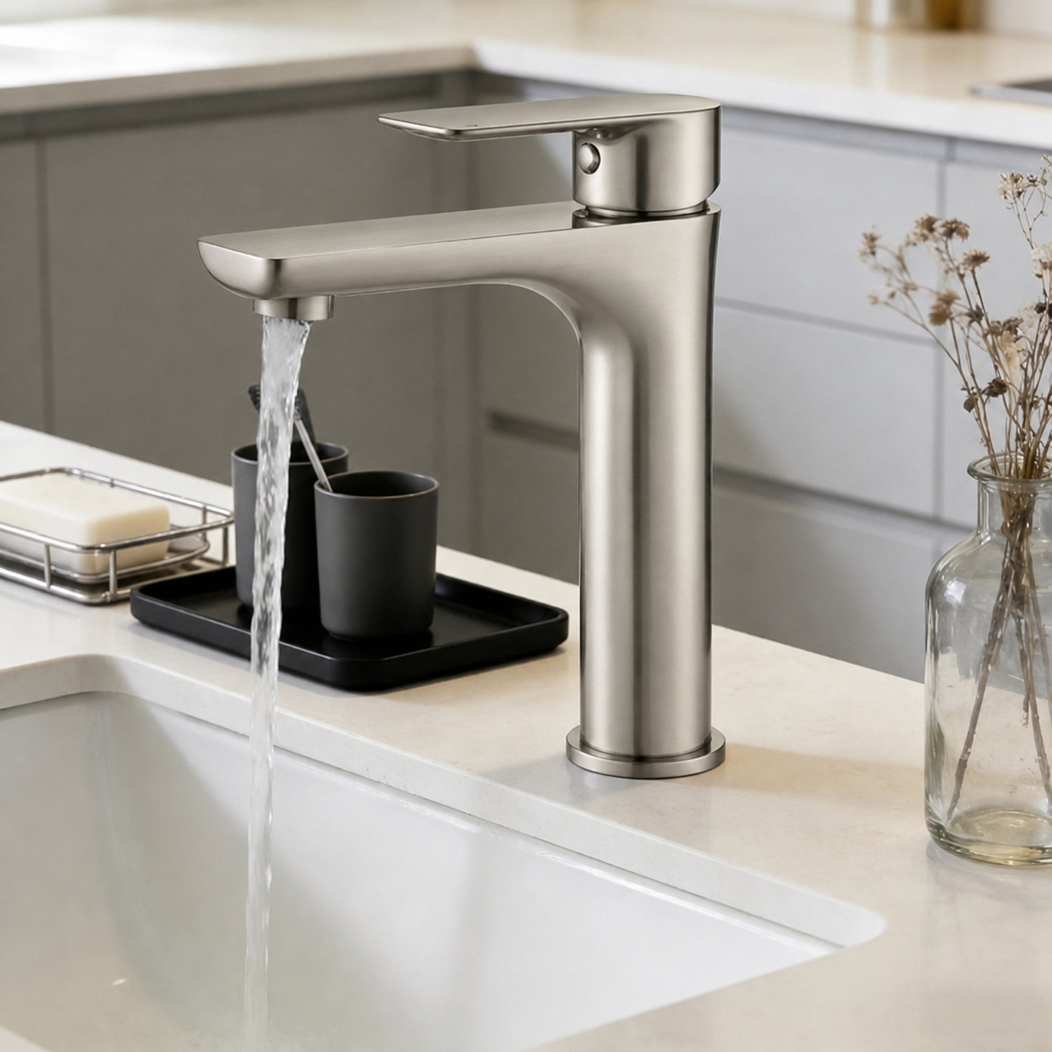 VITO BASIN MIXER WITH FLAT SPOUT BRUSHED NICKEL