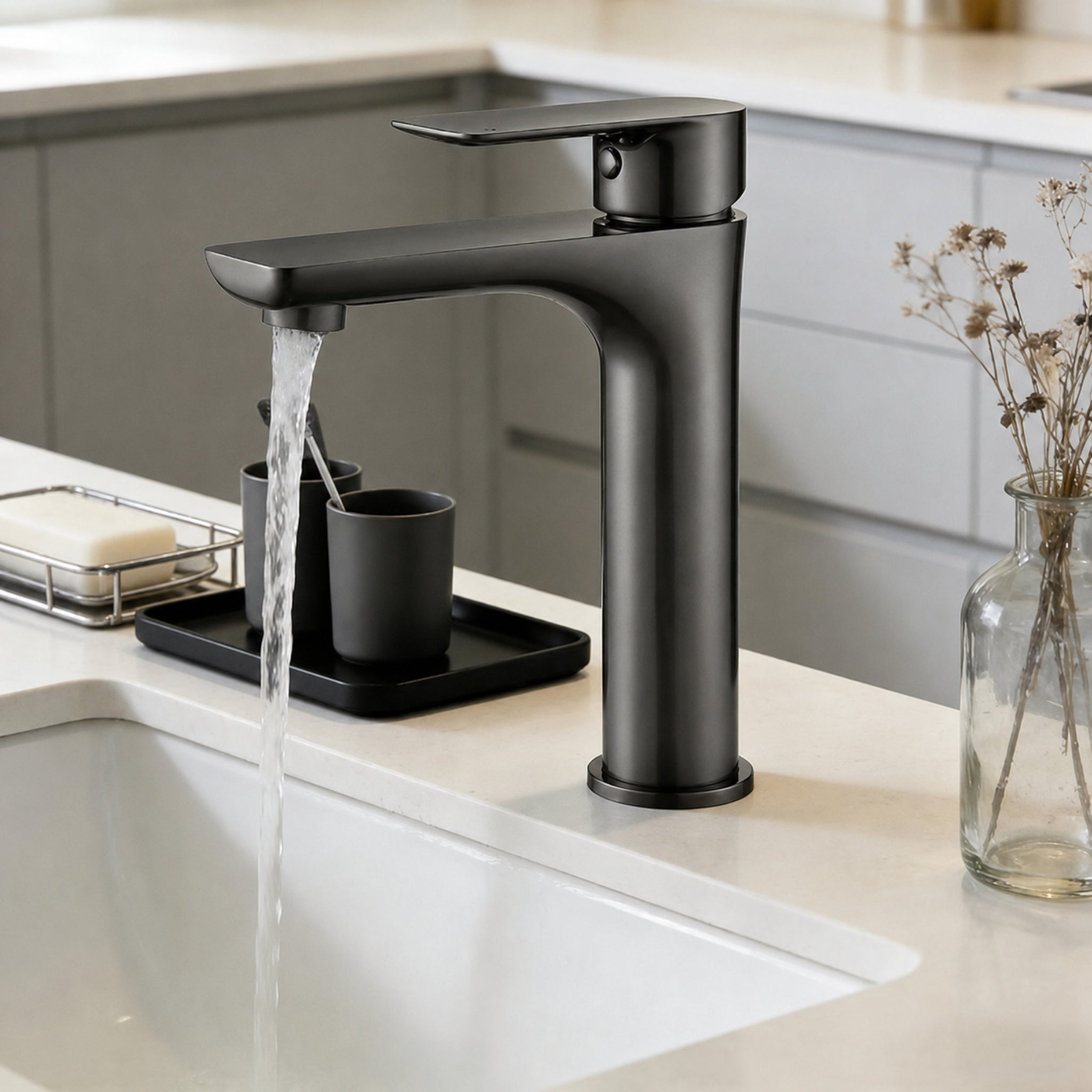 VITO BASIN MIXER WITH FLAT SPOUT GUN METAL