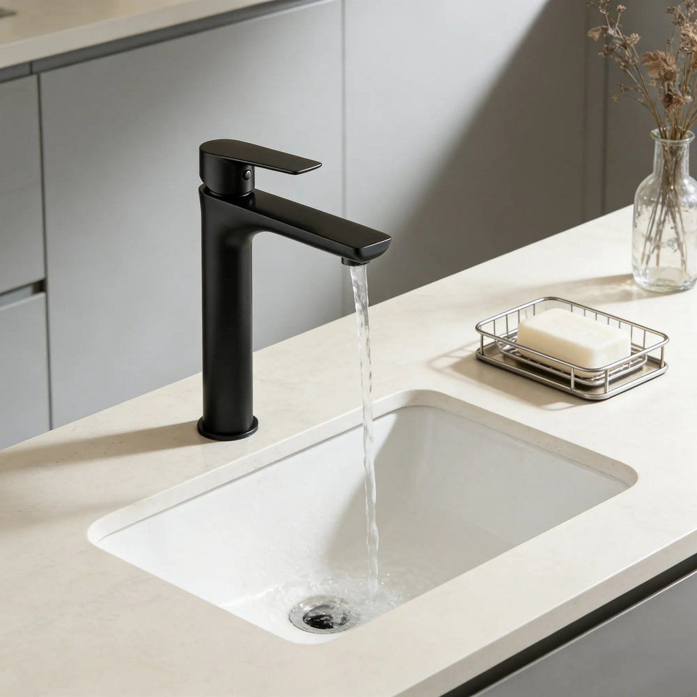 VITO TALL BASIN MIXER WITH FLAT SPOUT MATTE BLACK
