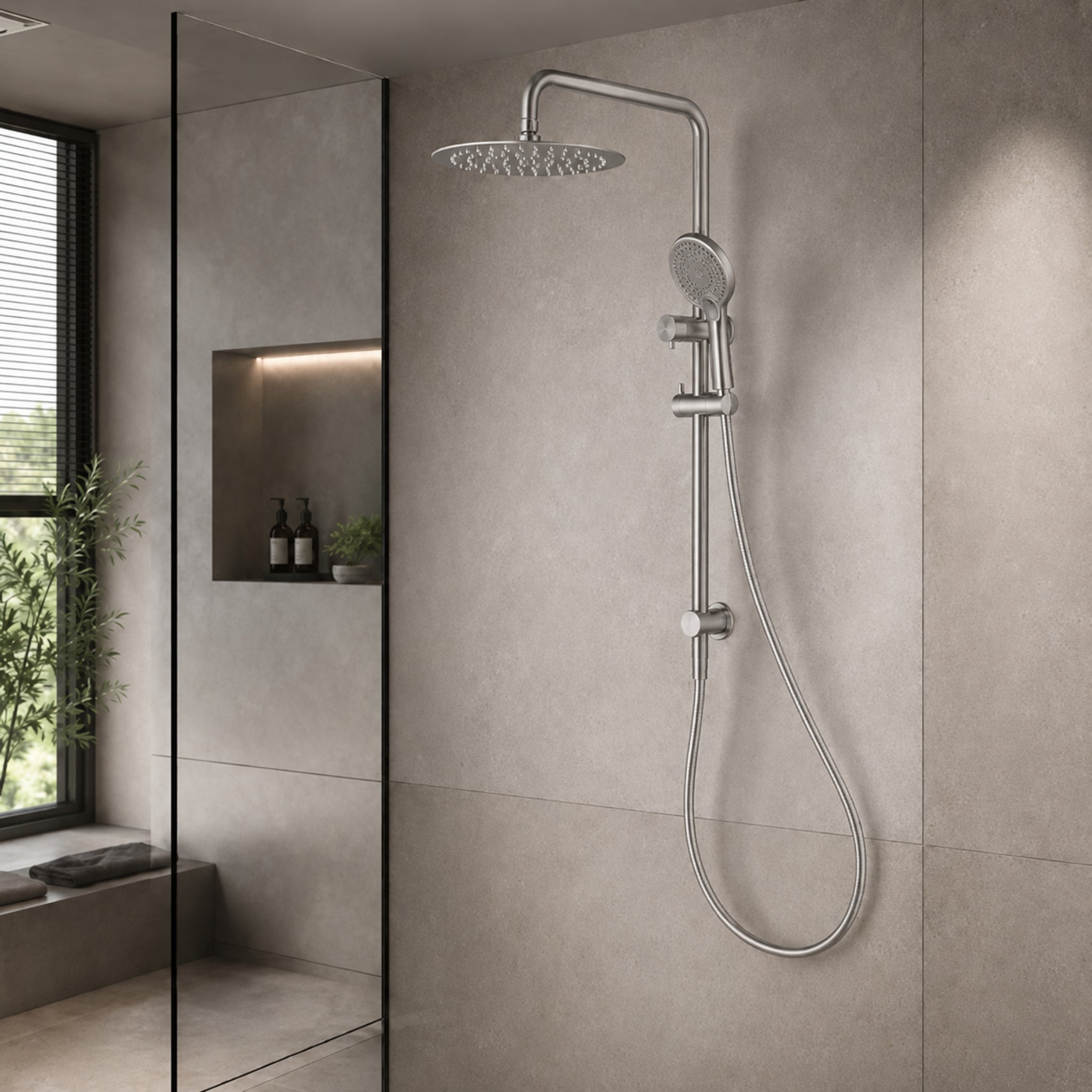 VITO TWIN SHOWER ON RAIL BRUSHED NICKEL