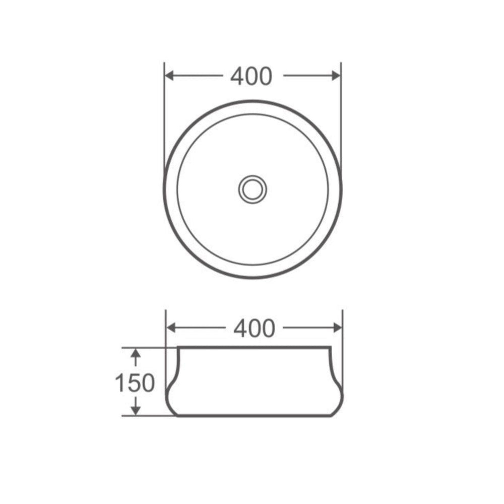 MERCIO TRIER ROUND ABOVE COUNTER BASIN WHITE WITH GUNMETAL 400MM