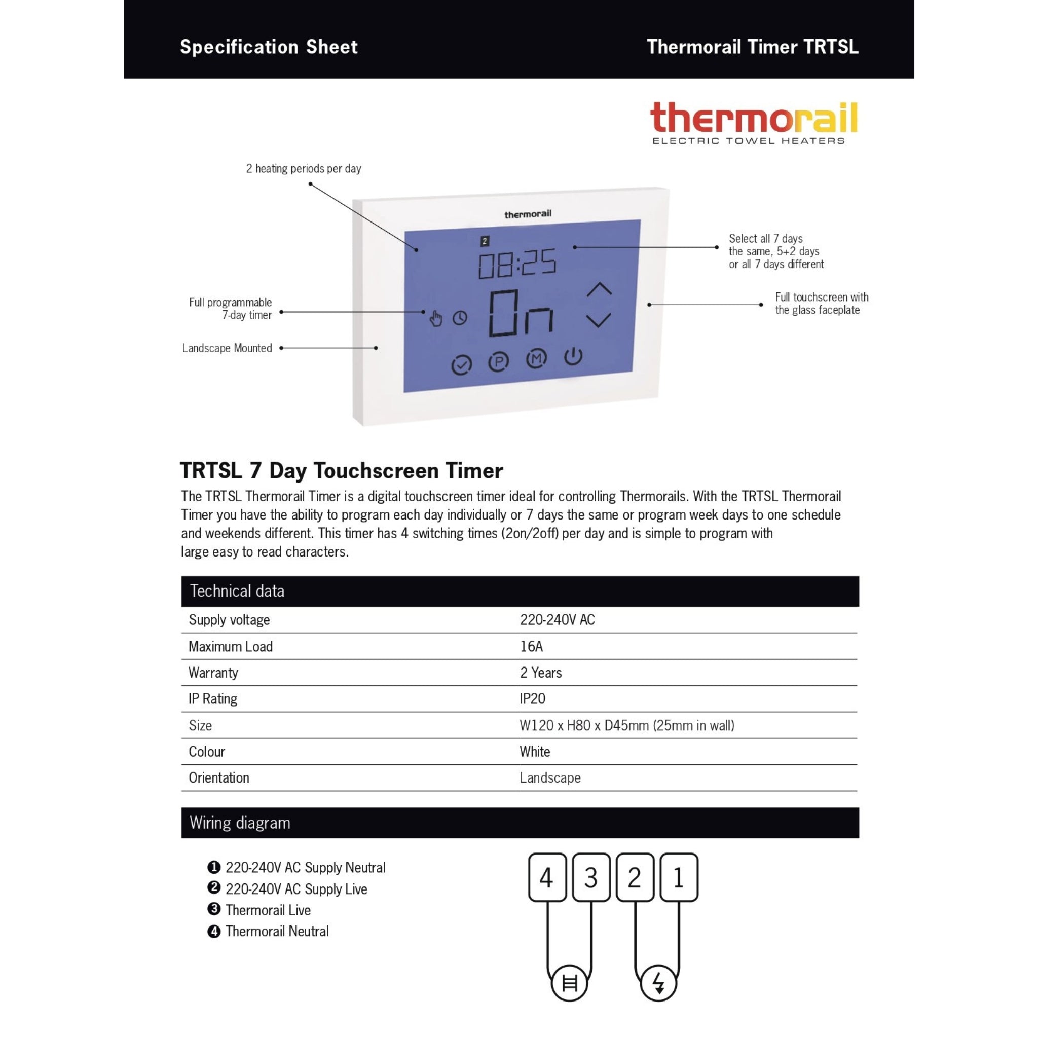 THERMOGROUP LANDSCAPE TOUCH SCREEN 7 DAY TIMER WHITE
