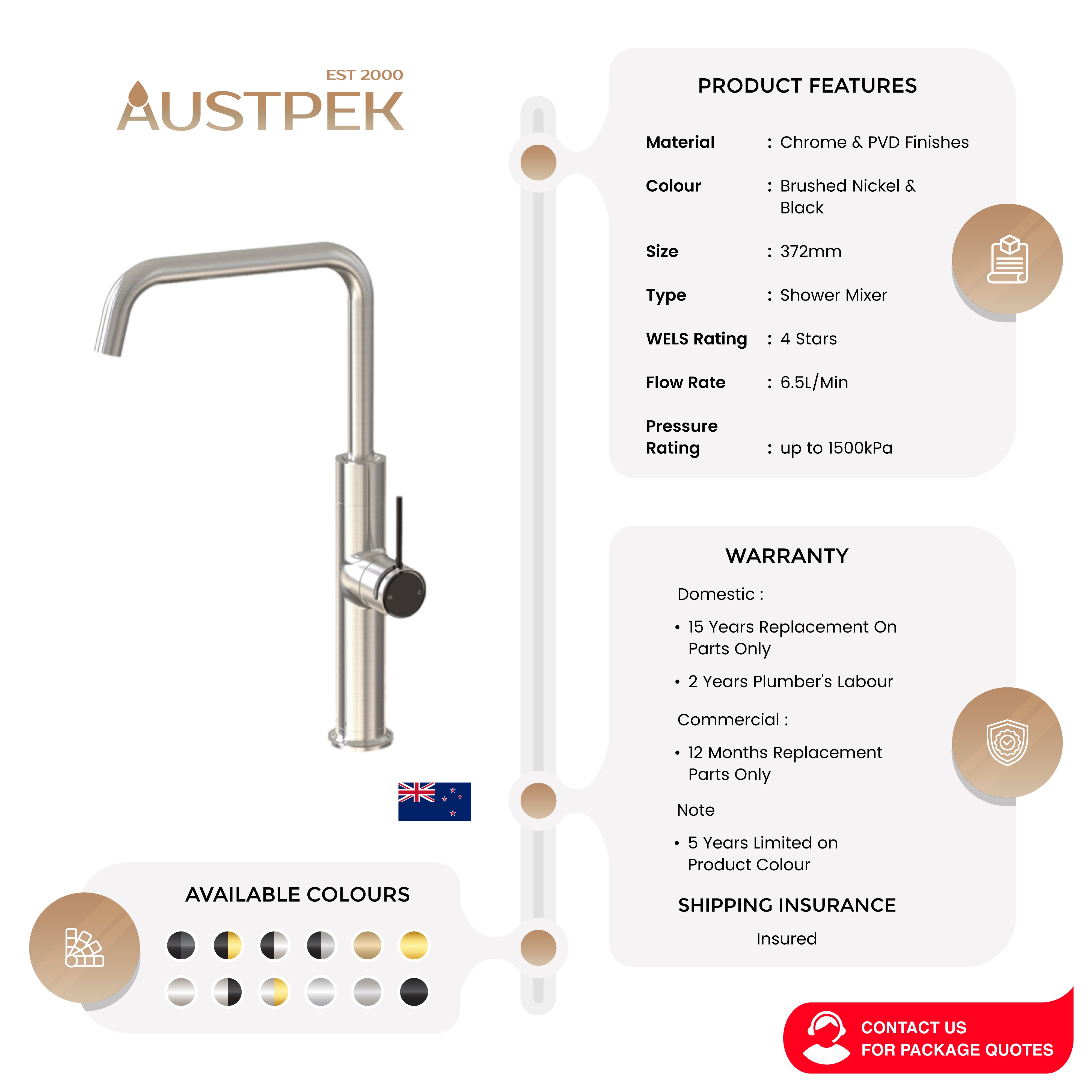 FELTON TATE SINK MIXER 372MM BRUSHED NICKEL AND BLACK