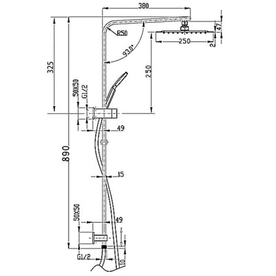INSPIRE TARAN TWIN SHOWER ON RAIL WITH SINGLE HOSE TOP INLET 250MM BRUSHED GOLD