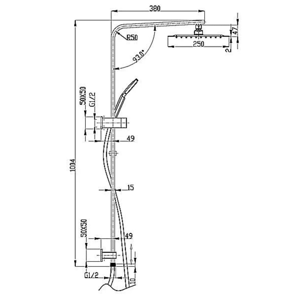 INSPIRE TARAN TWIN SHOWER ON RAIL WITH SINGLE HOSE TOP INLET 250MM MATTE BLACK
