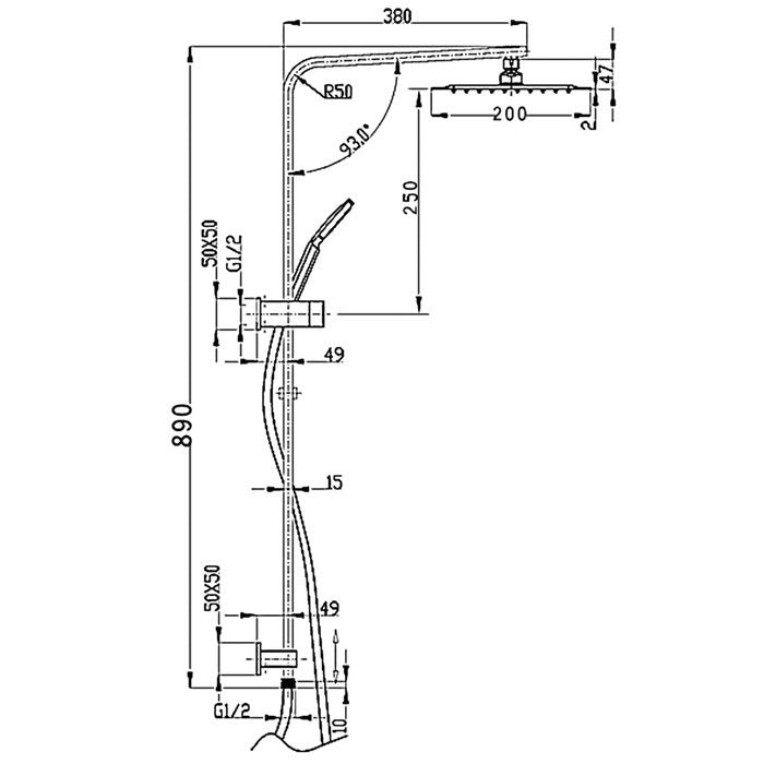 INSPIRE TARAN TWIN SHOWER ON RAIL TOP INLET 890MM MATTE BLACK