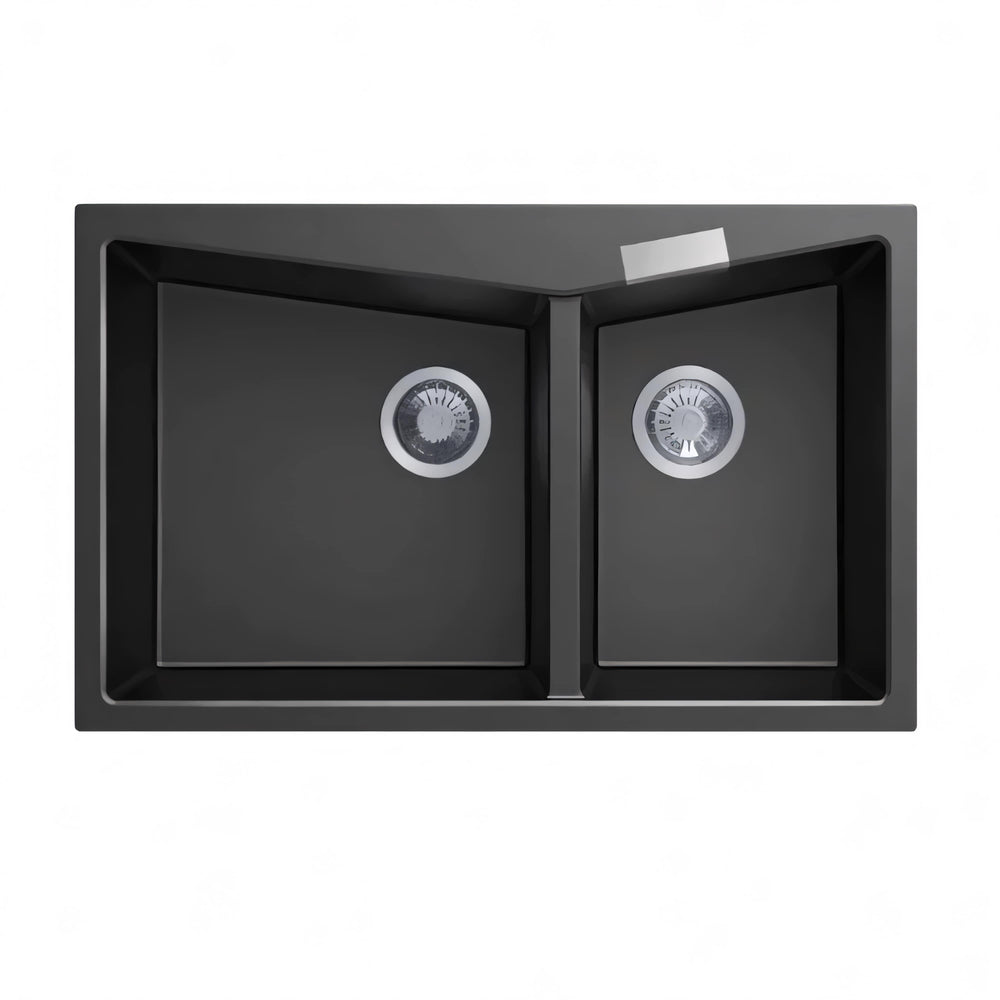 CARYSIL DOUBLE BOWL GRANITE KITCHEN SINK BLACK 800MM