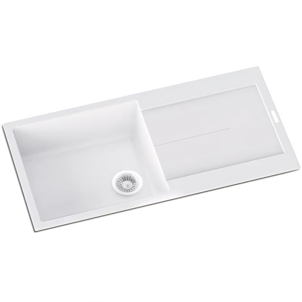 AQUAPERLA TOP MOUNT SINGLE BOWL SINK WHITE GRANITE 1000MM