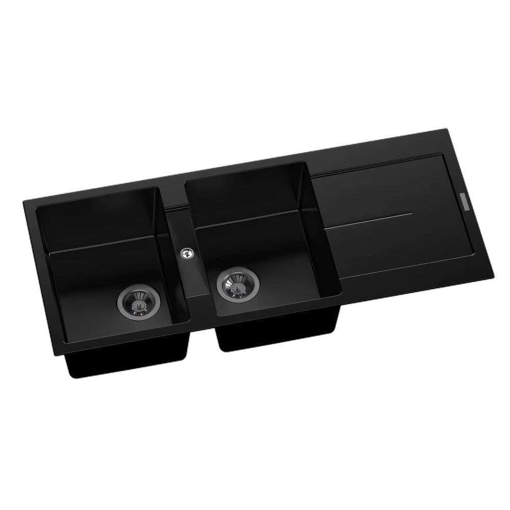 AQUAPERLA TOPMOUNT DRAINBOARD SINK BLACK 1160MM