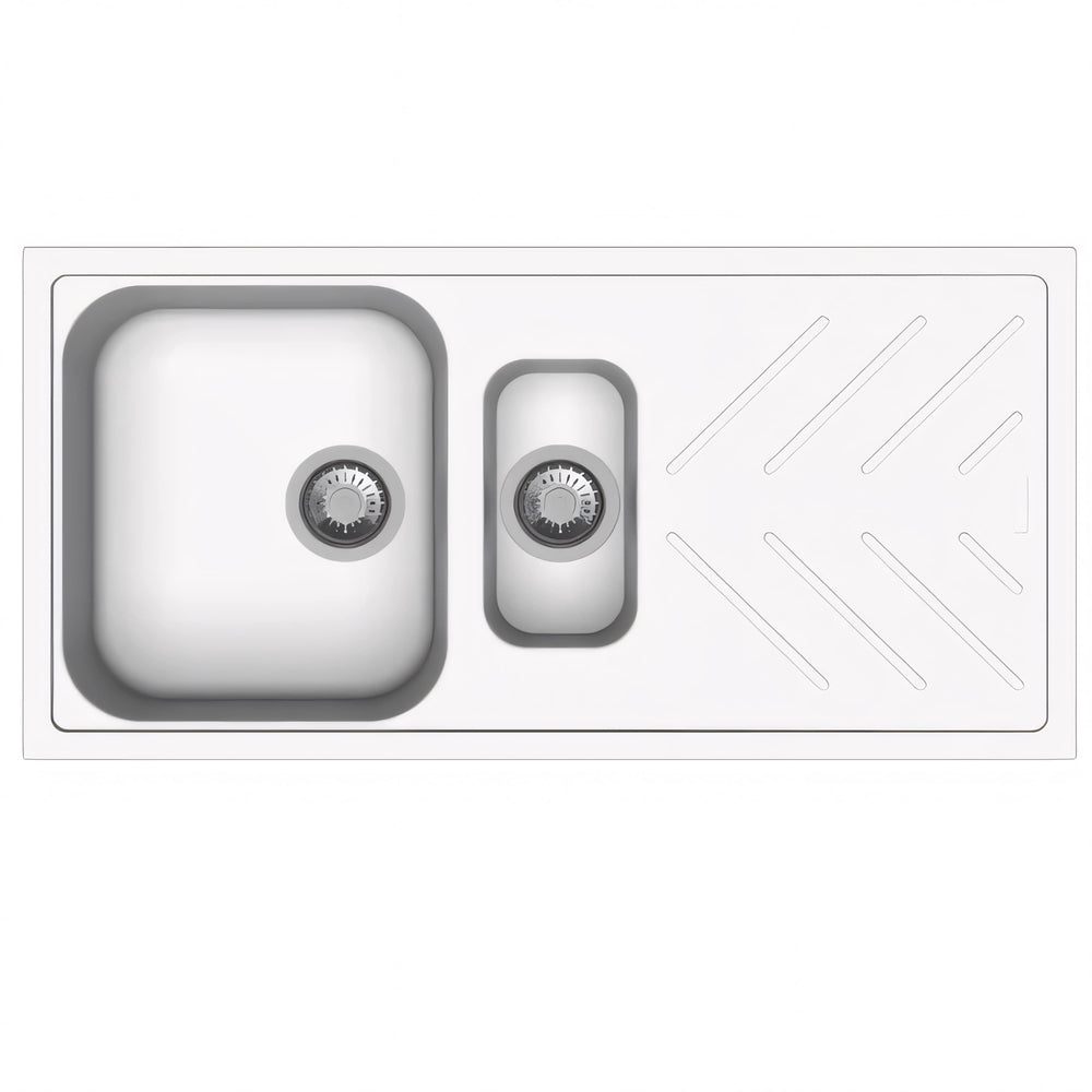 AQUAPERLA QUARTZ 1 & 1/4 DOUBLE BOWL KITCHEN SINK WHITE GRANITE 1000MM