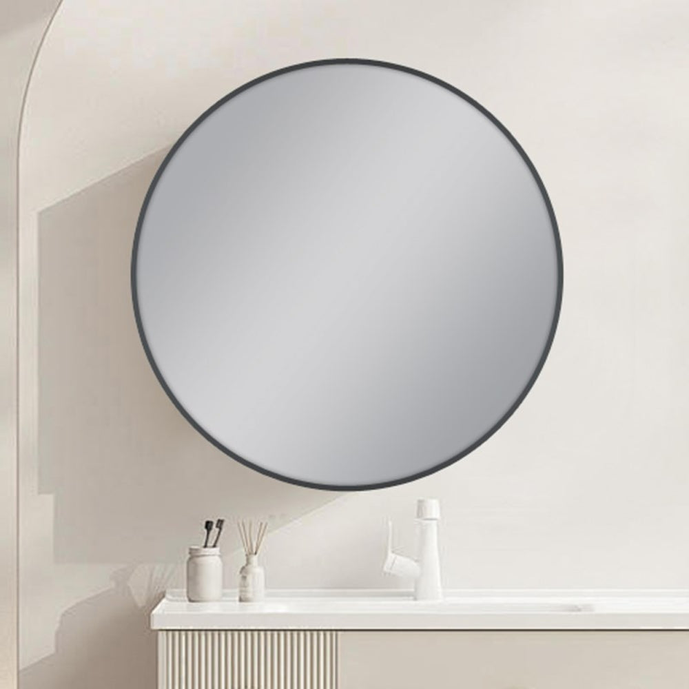AQUAPERLA ROUND FRAMED CARYSIL MIRROR GUN METAL 800MM