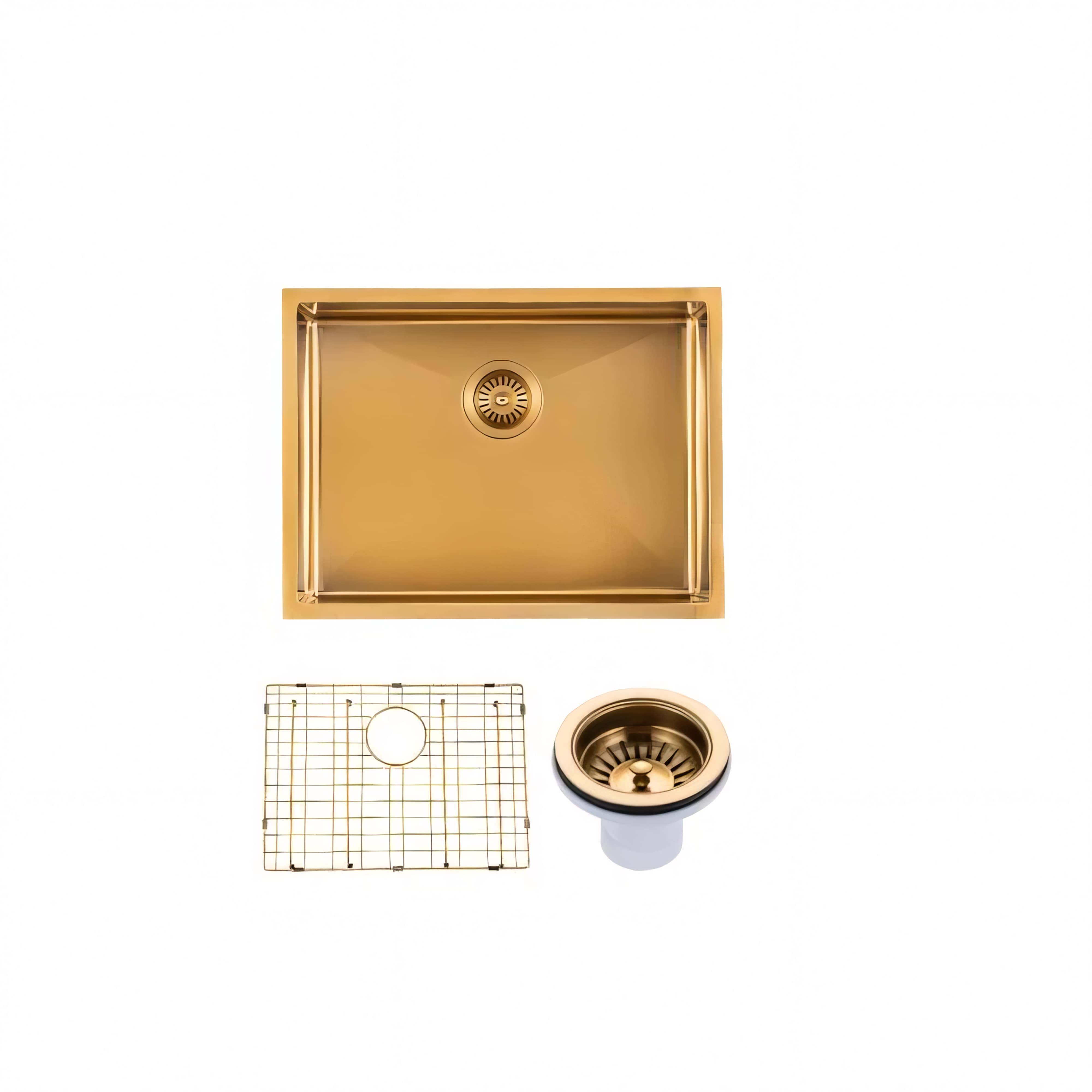 AQUAPERLA T304 HANDMADE SINGLE BOWL LAUNDRY SINK BRUSHED GOLD 600MM