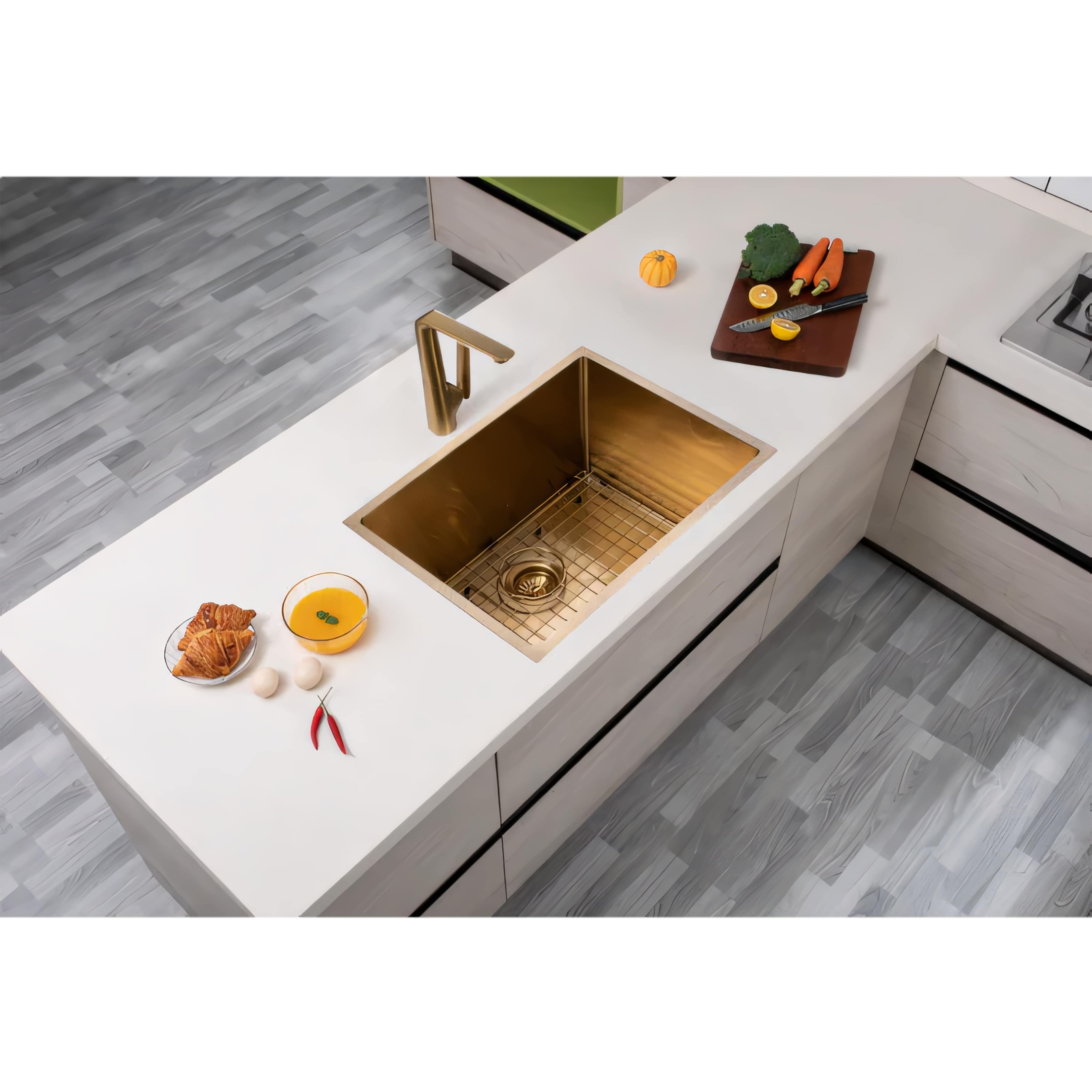 AQUAPERLA T304 HANDMADE SINGLE BOWL LAUNDRY SINK BRUSHED GOLD 600MM