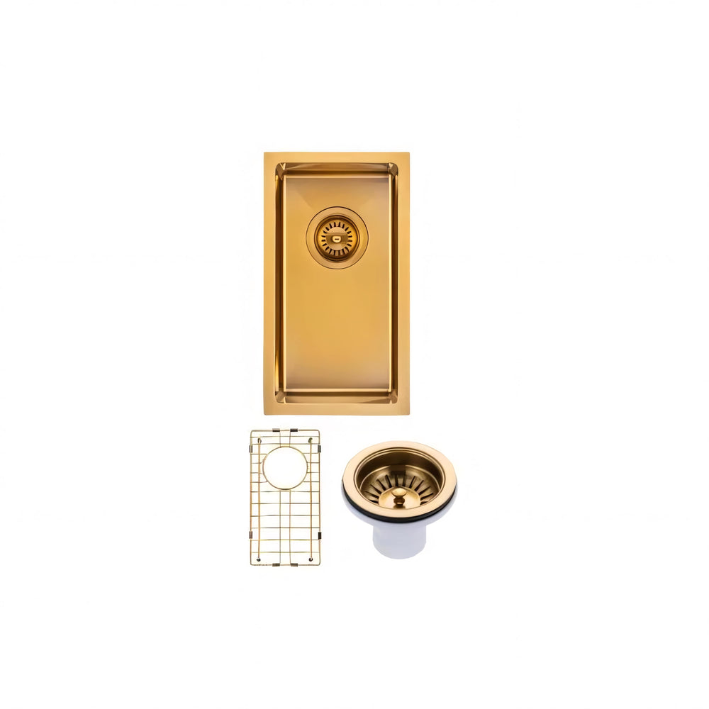 AQUAPERLA T304 HANDMADE SINGLE BOWL SINK BRUSHED GOLD 250MM