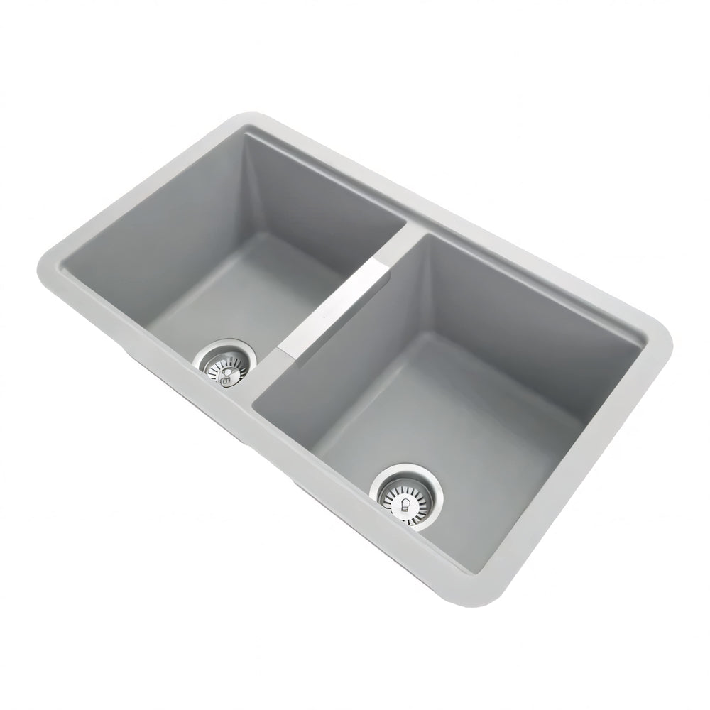 CARYSIL DOUBLE BOWL GRANITE KITCHEN SINK CONCRETE GREY 824MM