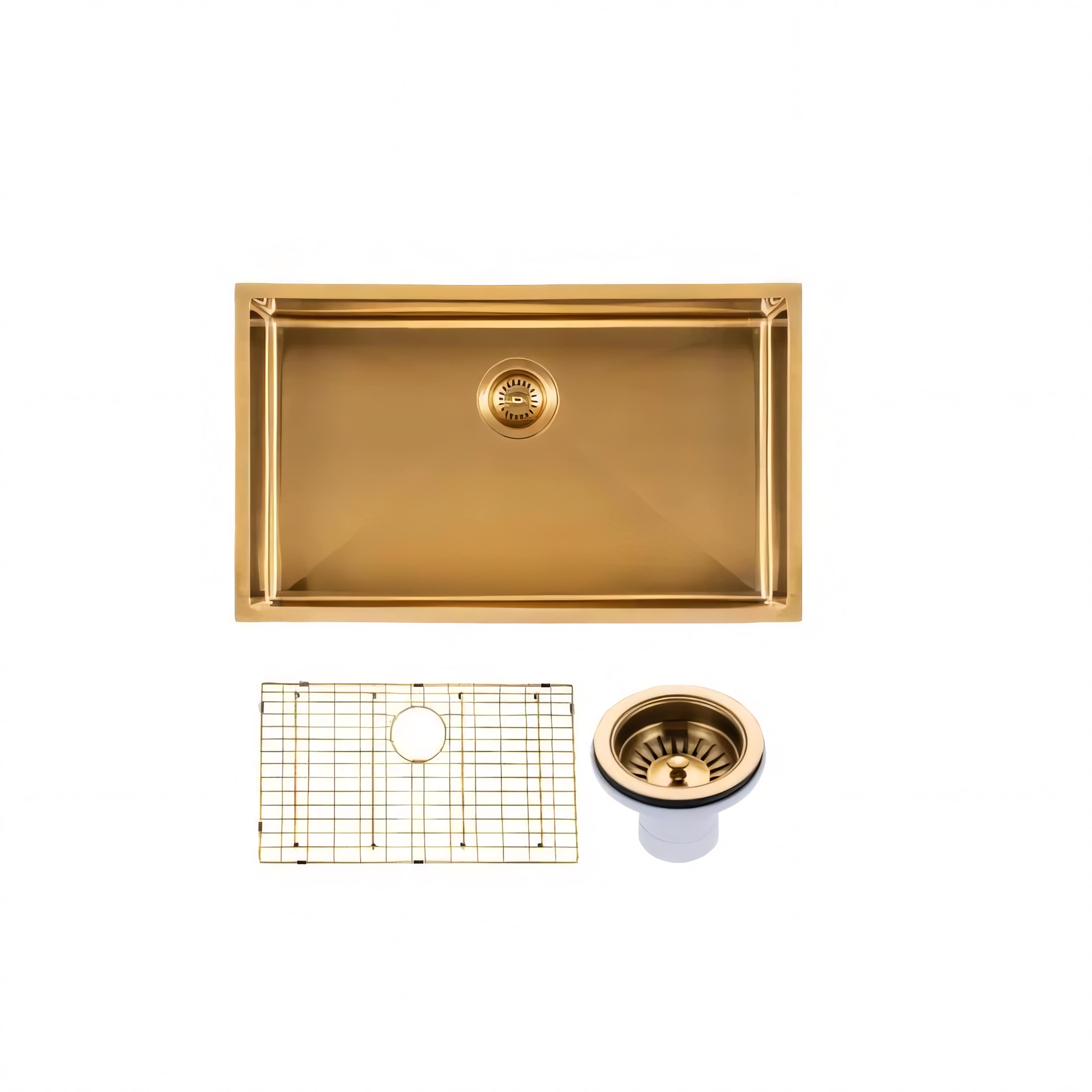 AQUAPERLA T304 HANDMADE SINGLE BOWL LAUNDRY SINK BRUSHED GOLD 762MM