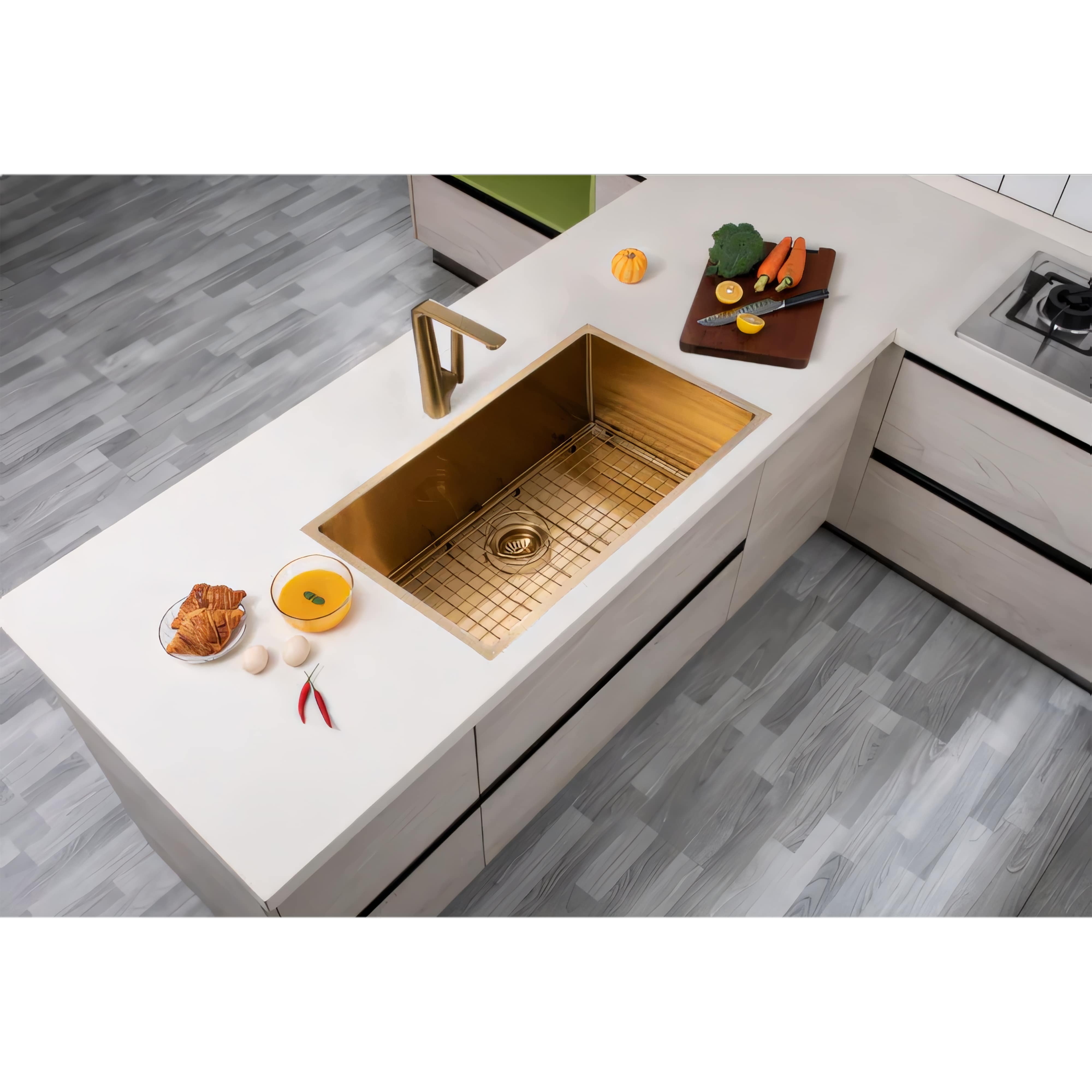AQUAPERLA T304 HANDMADE SINGLE BOWL LAUNDRY SINK BRUSHED GOLD 762MM