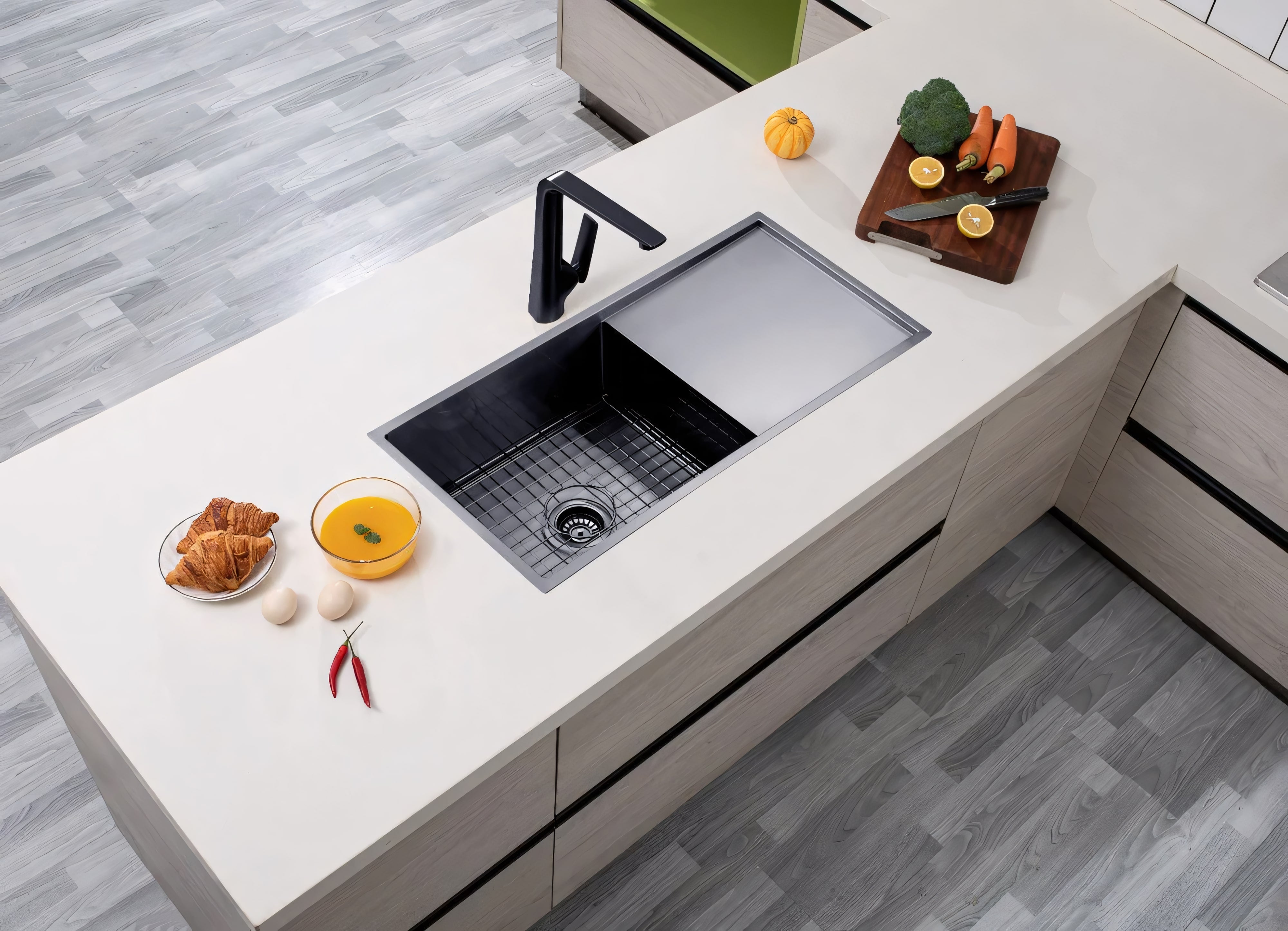 AQUAPERLA T304 TOP / UNDERMOUNT SINGLE BOWL HANDMADE SINK GUN METAL 960MM