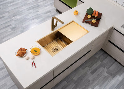 AQUAPERLA T304 TOP/ UNDERMOUNT SINGLE BOWL HANDMADE SINK BRUSHED GOLD 960MM