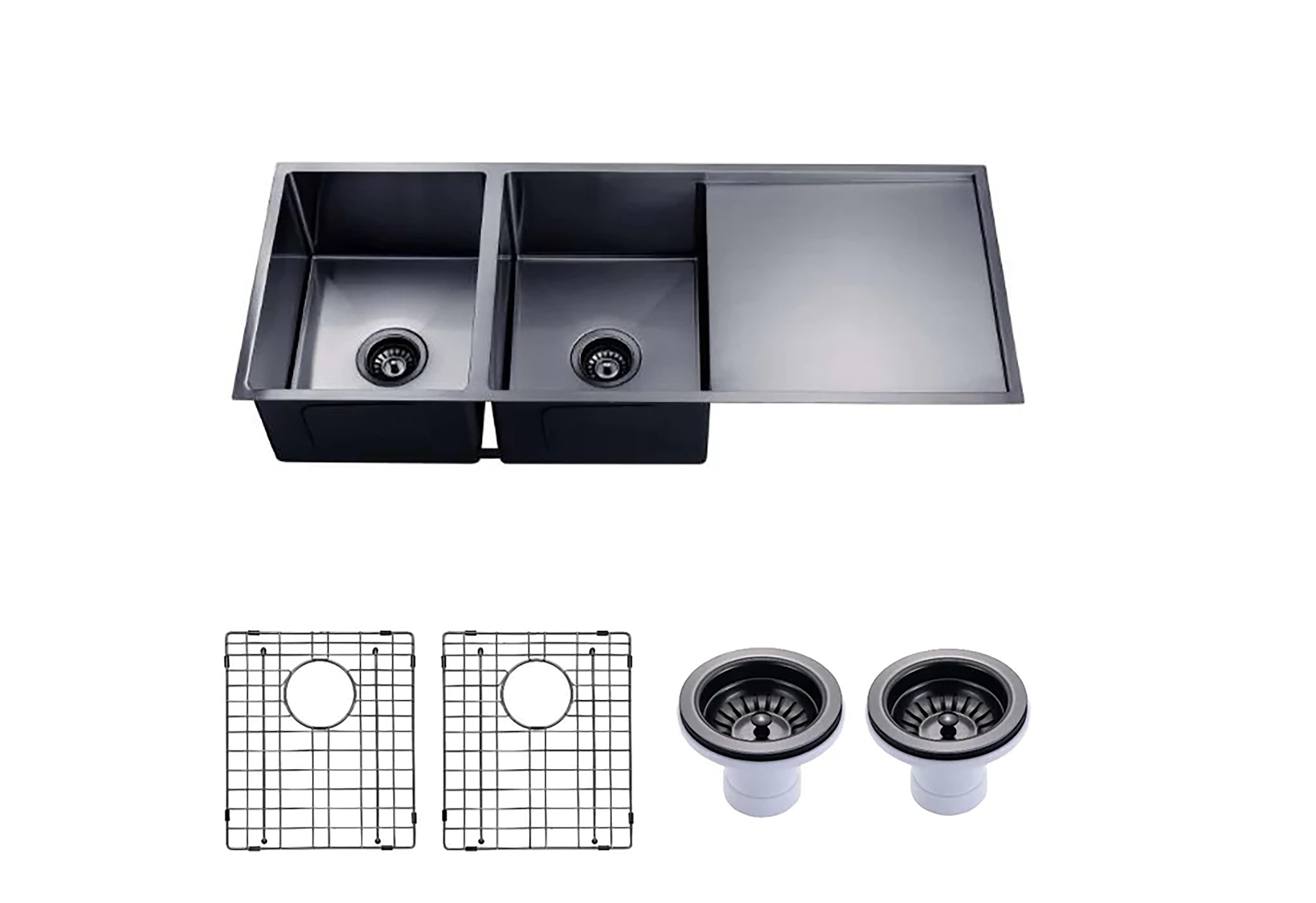AQUAPERLA T304 UNDERMOUNT DOUBLE BOWL SINK GUN METAL 1160MM