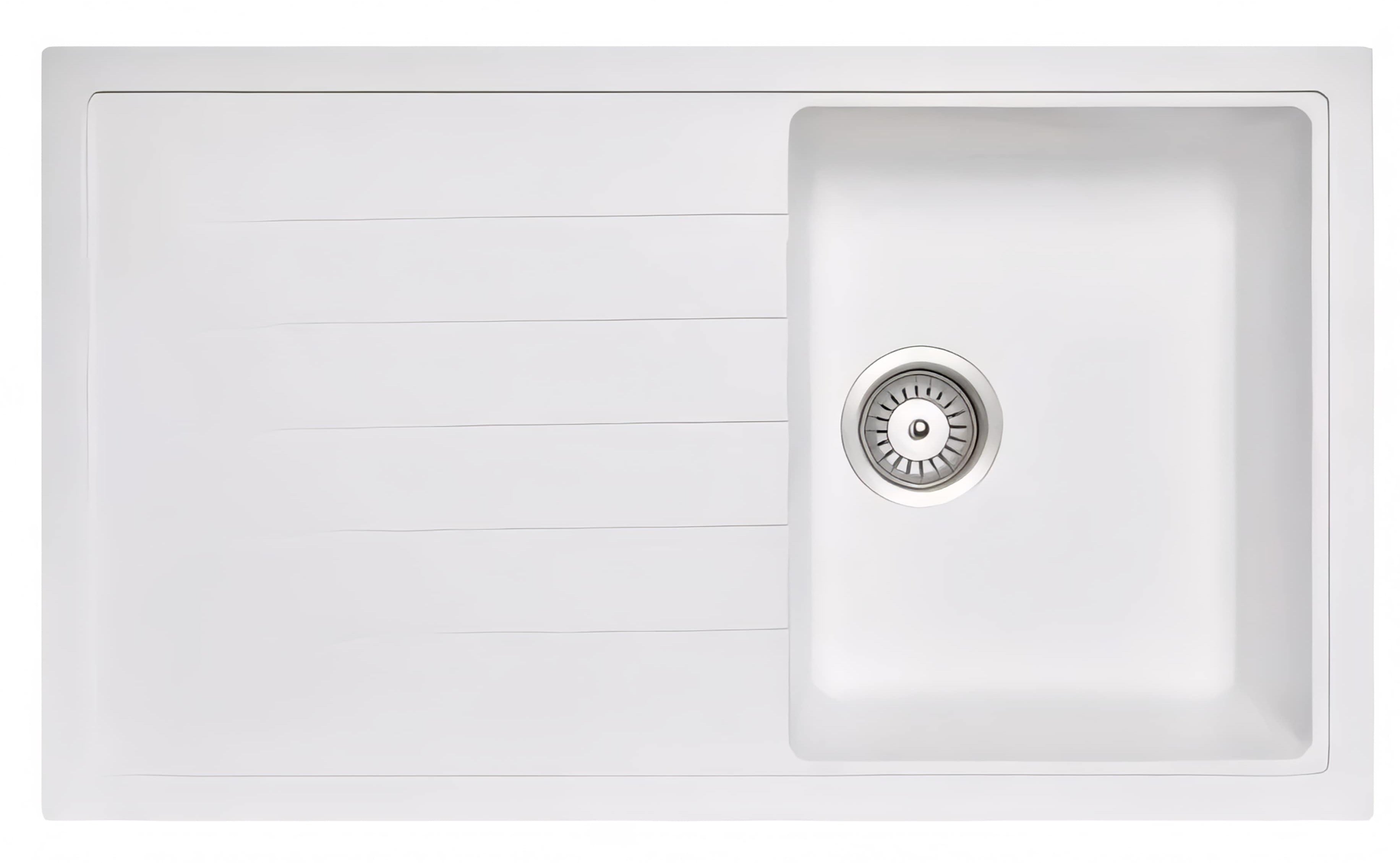 AQUAPERLA CARYSIL SINGLE BOWL WITH DRAINER BOARD GRANITE KITCHEN SINK WHITE 860MM