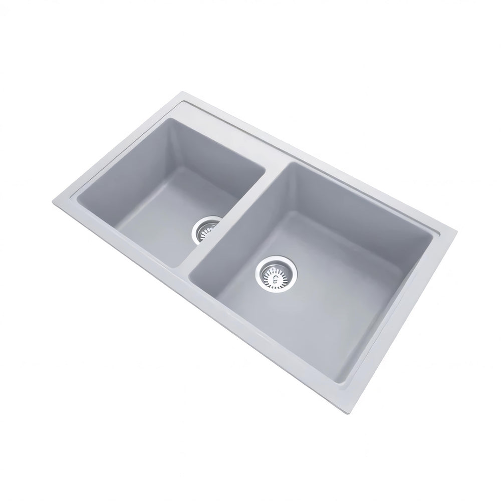 CARYSIL DOUBLE BOWL GRANITE KITCHEN SINK CONCRETE GREY 860MM